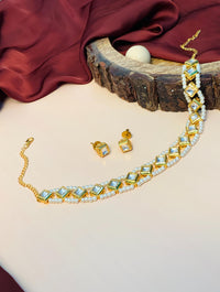 Thumbnail for Elegant Beads Studded Polki Chocker Necklace - Abdesignsjewellery