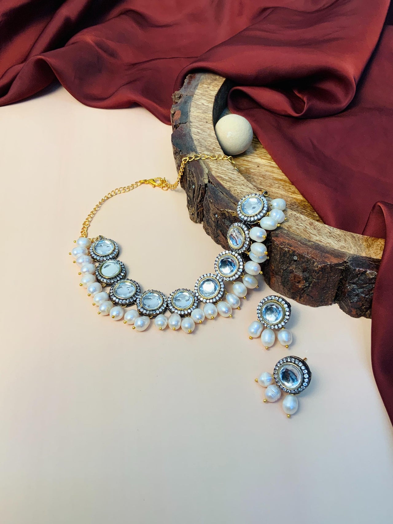 Stunning Uncut Gold Plated Pearl Chocker Necklace - Abdesignsjewellery