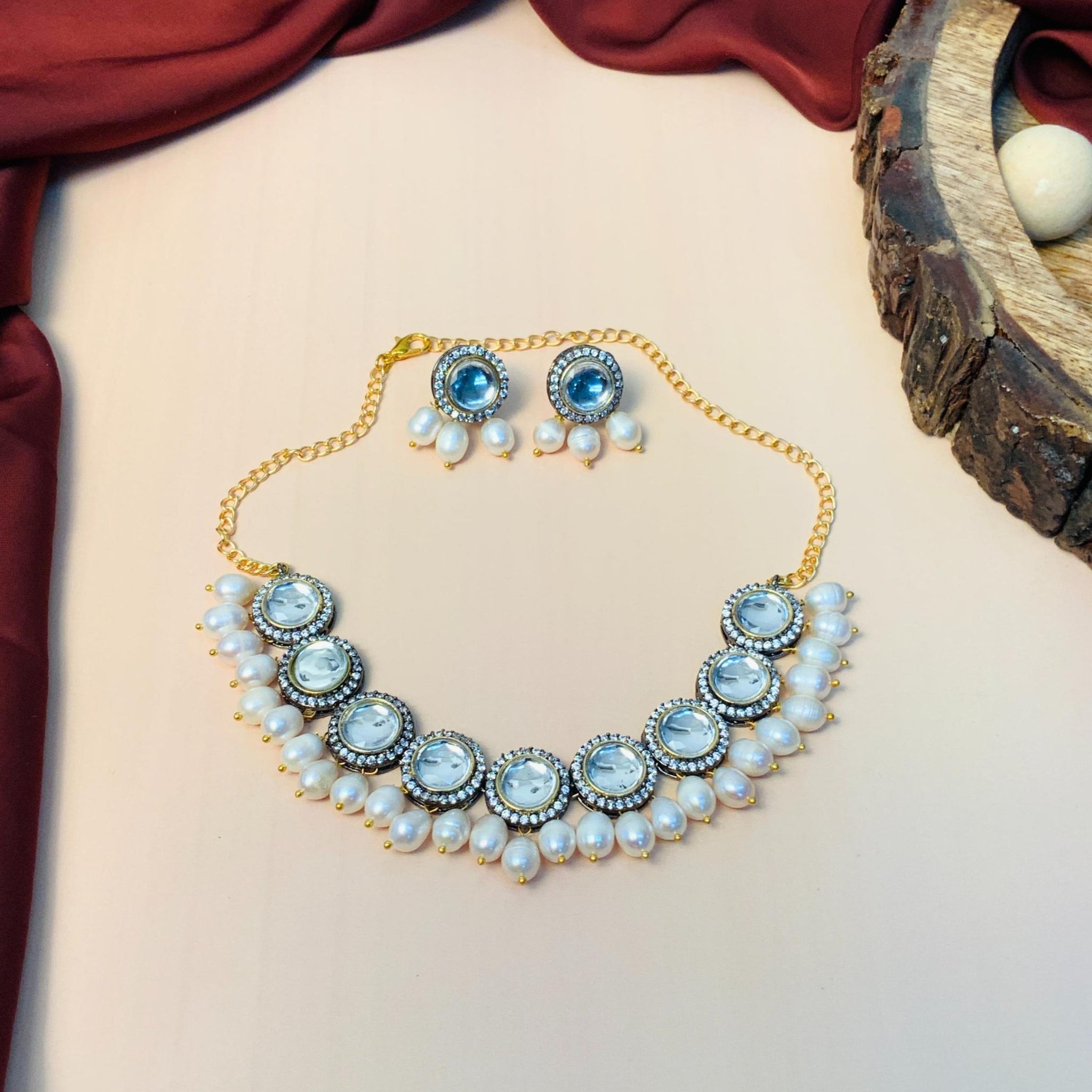 Stunning Uncut Gold Plated Pearl Chocker Necklace - Abdesignsjewellery