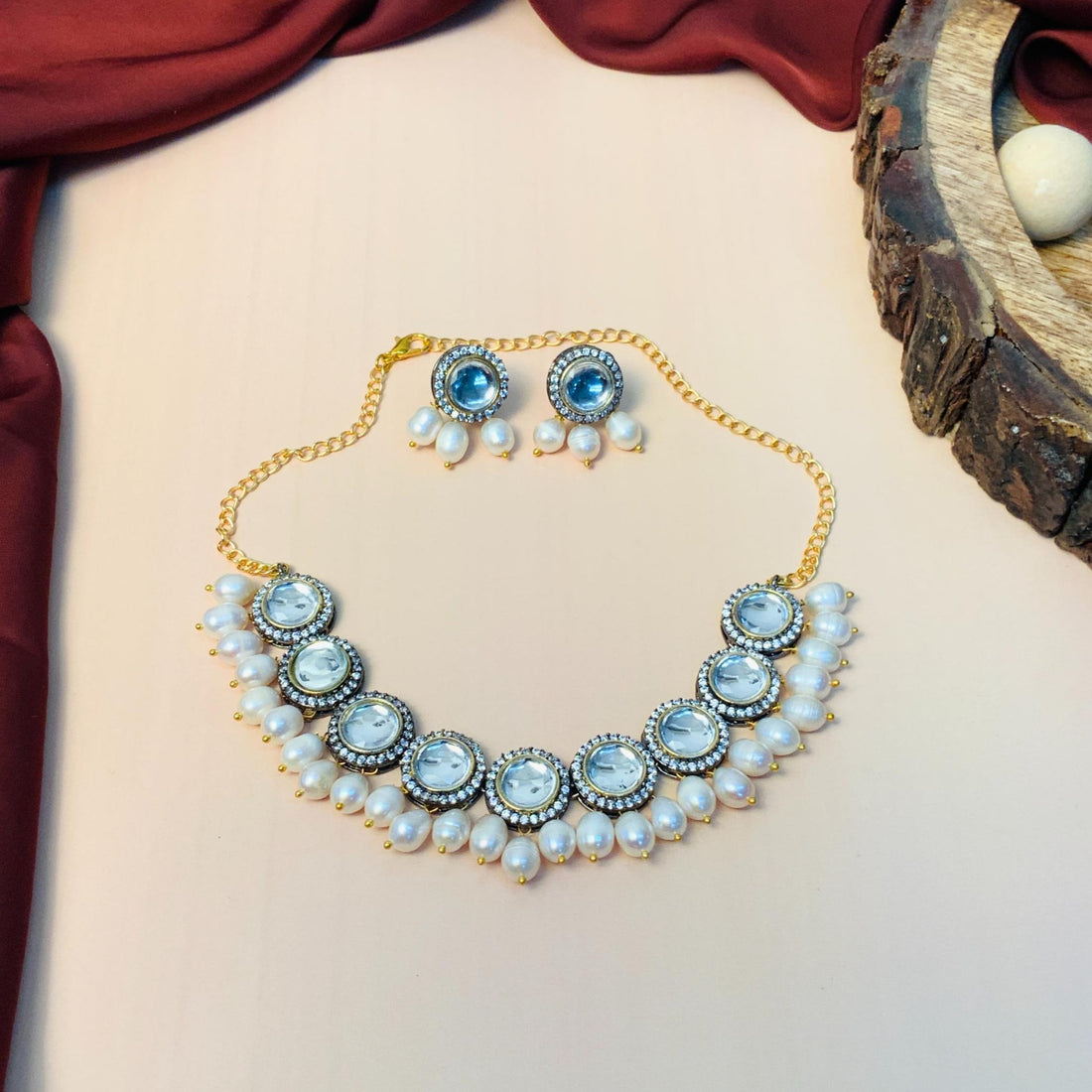 Stunning Uncut Gold Plated Pearl Chocker Necklace - Abdesignsjewellery