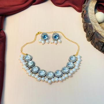 Stunning Uncut Gold Plated Pearl Chocker Necklace - Abdesignsjewellery