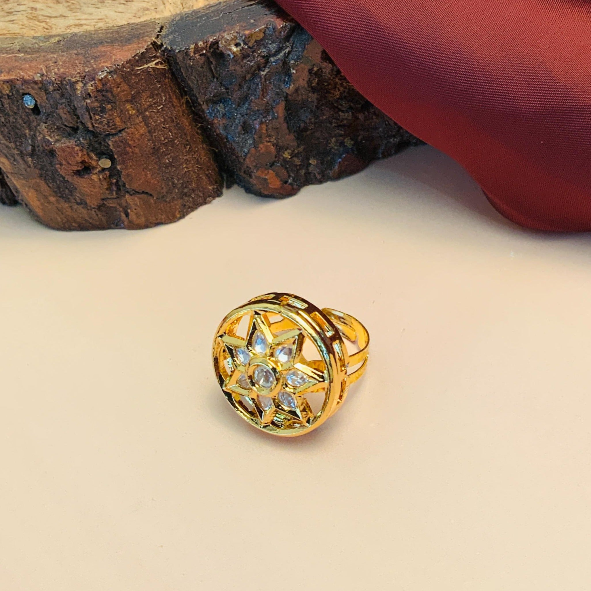 Stunning Gold Plated Kundan Studded Necklace Set Ring