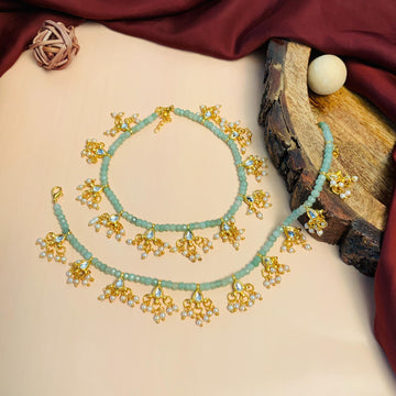 Hand Crafted Pachi Kundan Gold Plated Crystal Beads Anklet - Abdesignsjewellery