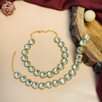 Thumbnail for Gold Plated Round Kundan Studded Anklet - Abdesignsjewellery