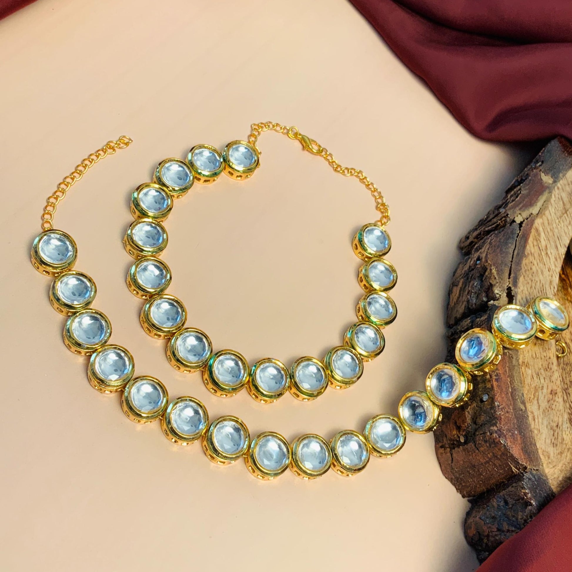 Gold Plated Round Kundan Studded Anklet - Abdesignsjewellery