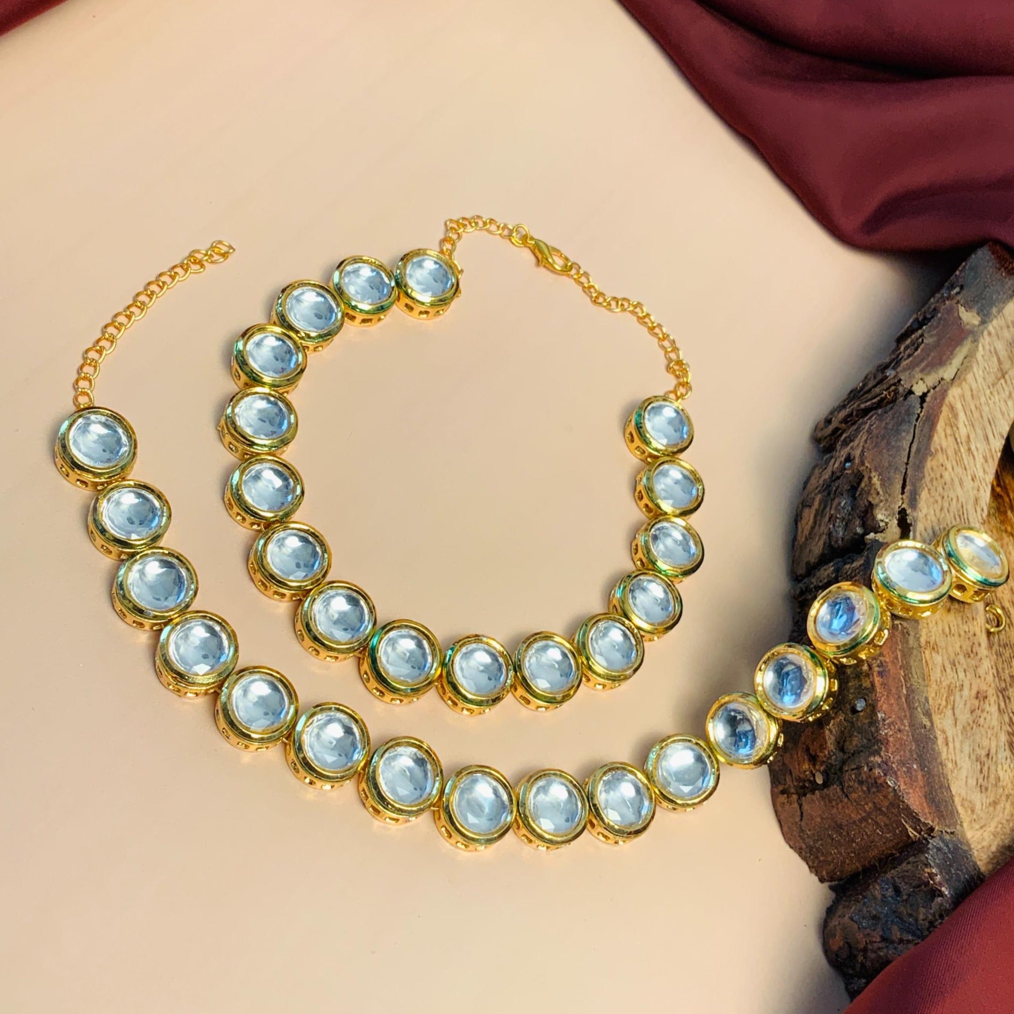 Gold Plated Round Kundan Studded Anklet - Abdesignsjewellery