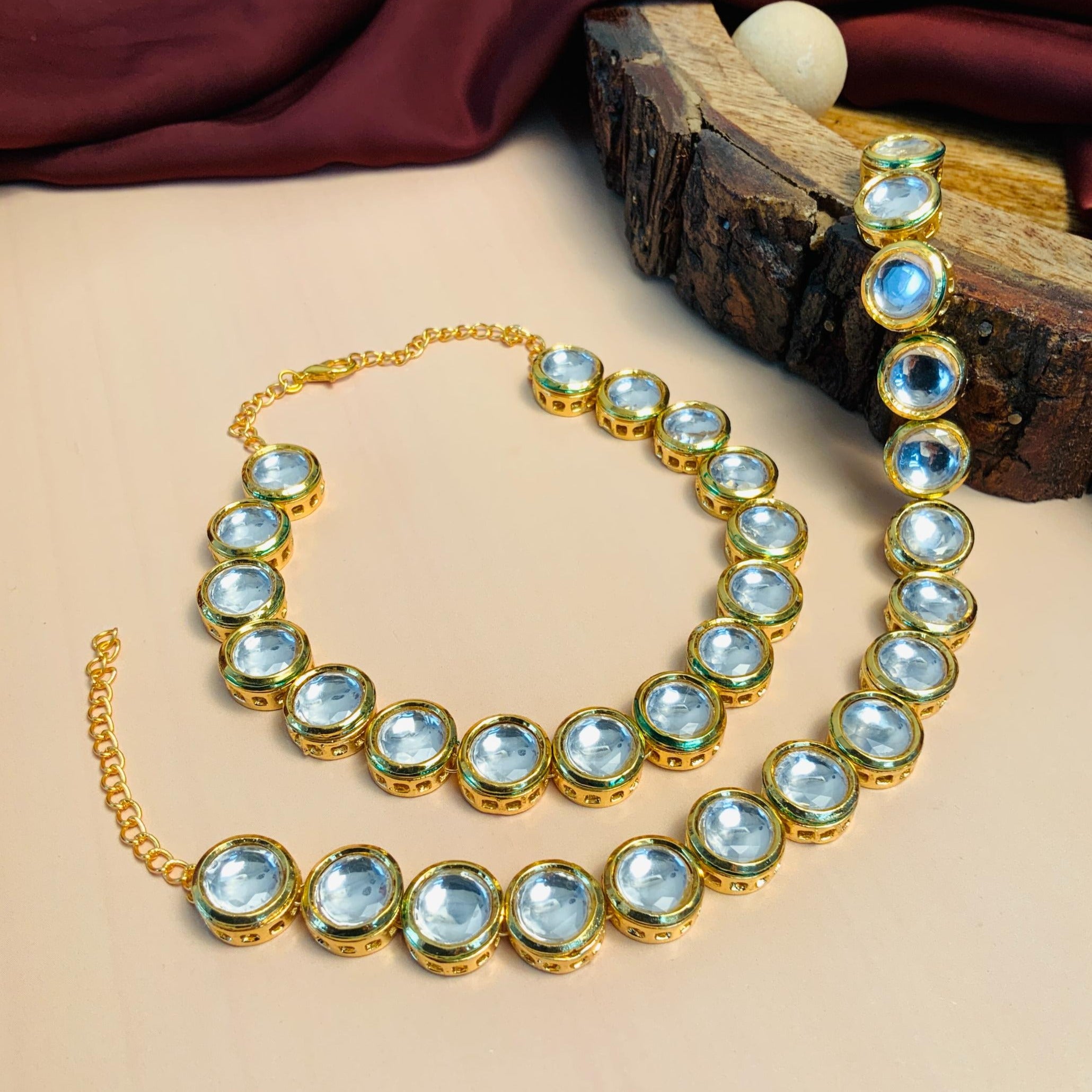 Gold Plated Round Kundan Studded Anklet - Abdesignsjewellery