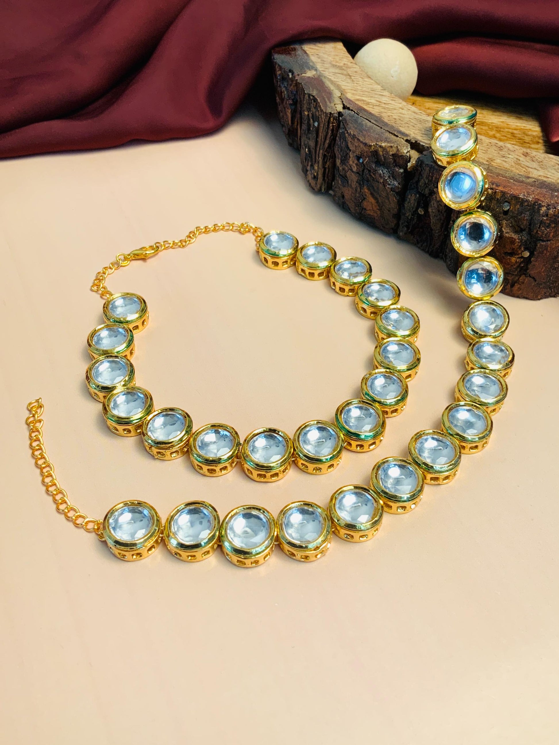 Gold Plated Round Kundan Studded Anklet - Abdesignsjewellery