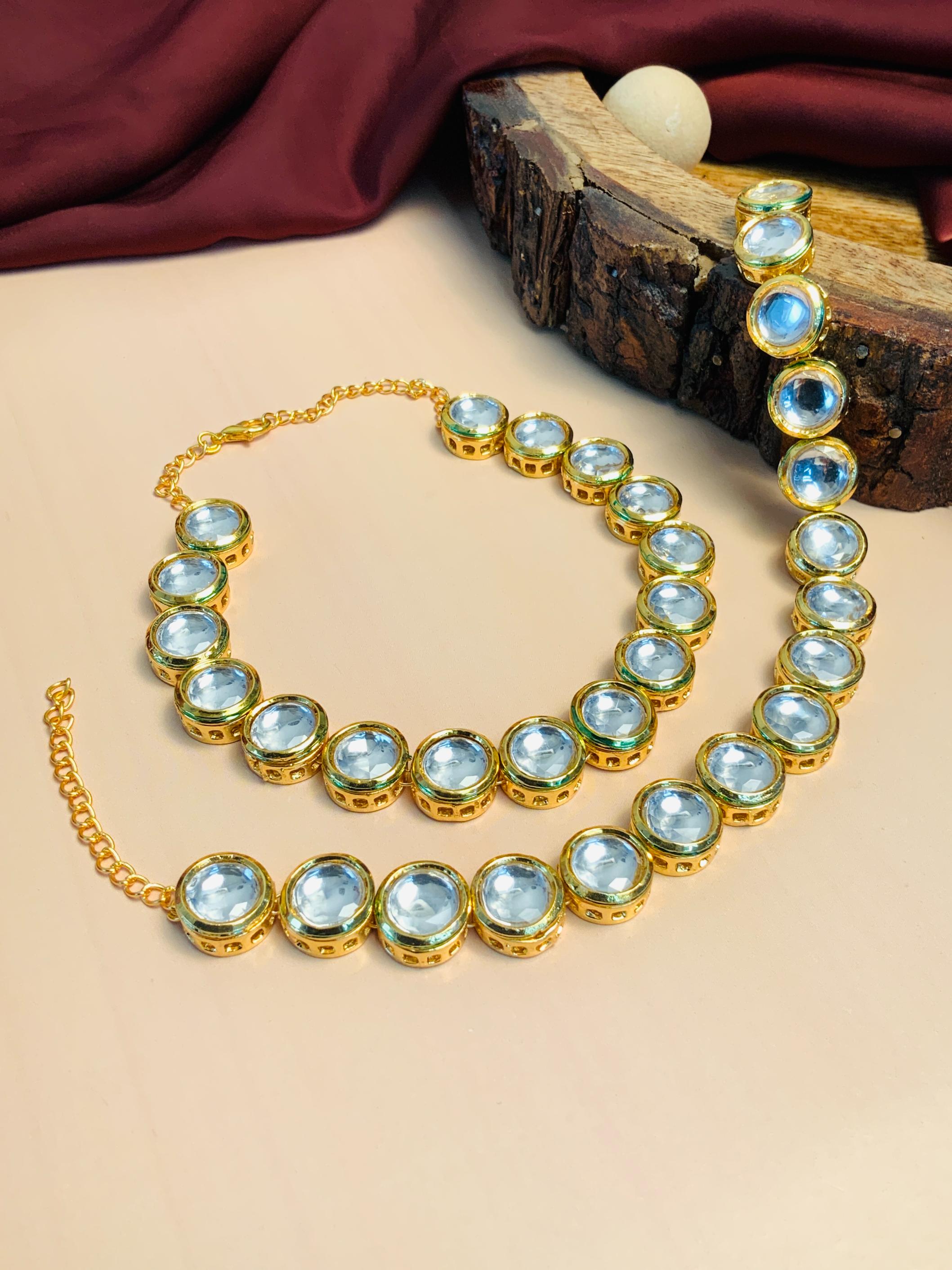 Gold Plated Round Kundan Studded Anklet - Abdesignsjewellery