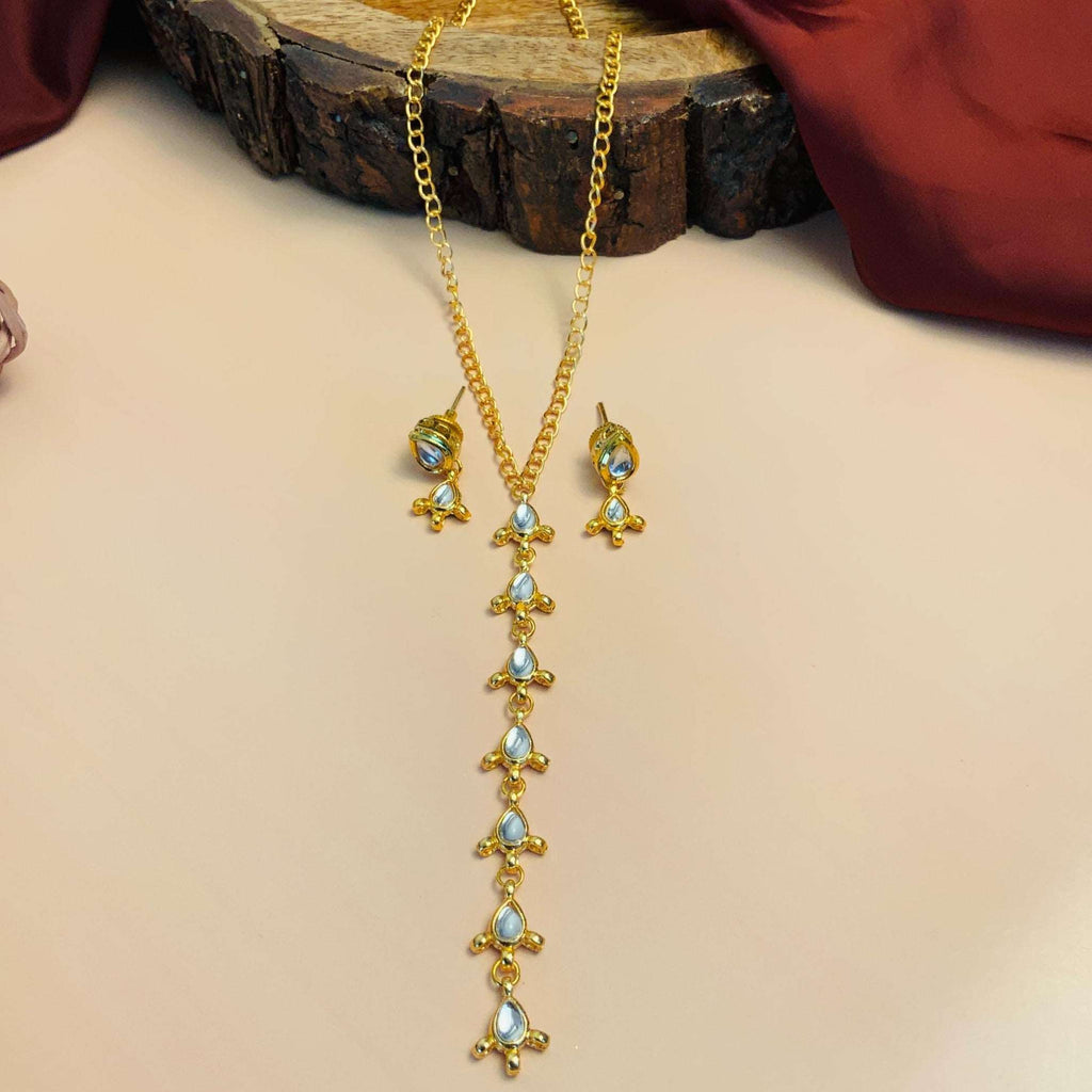 Alluring Long Kundan Gold Plated Necklace - Abdesignsjewellery