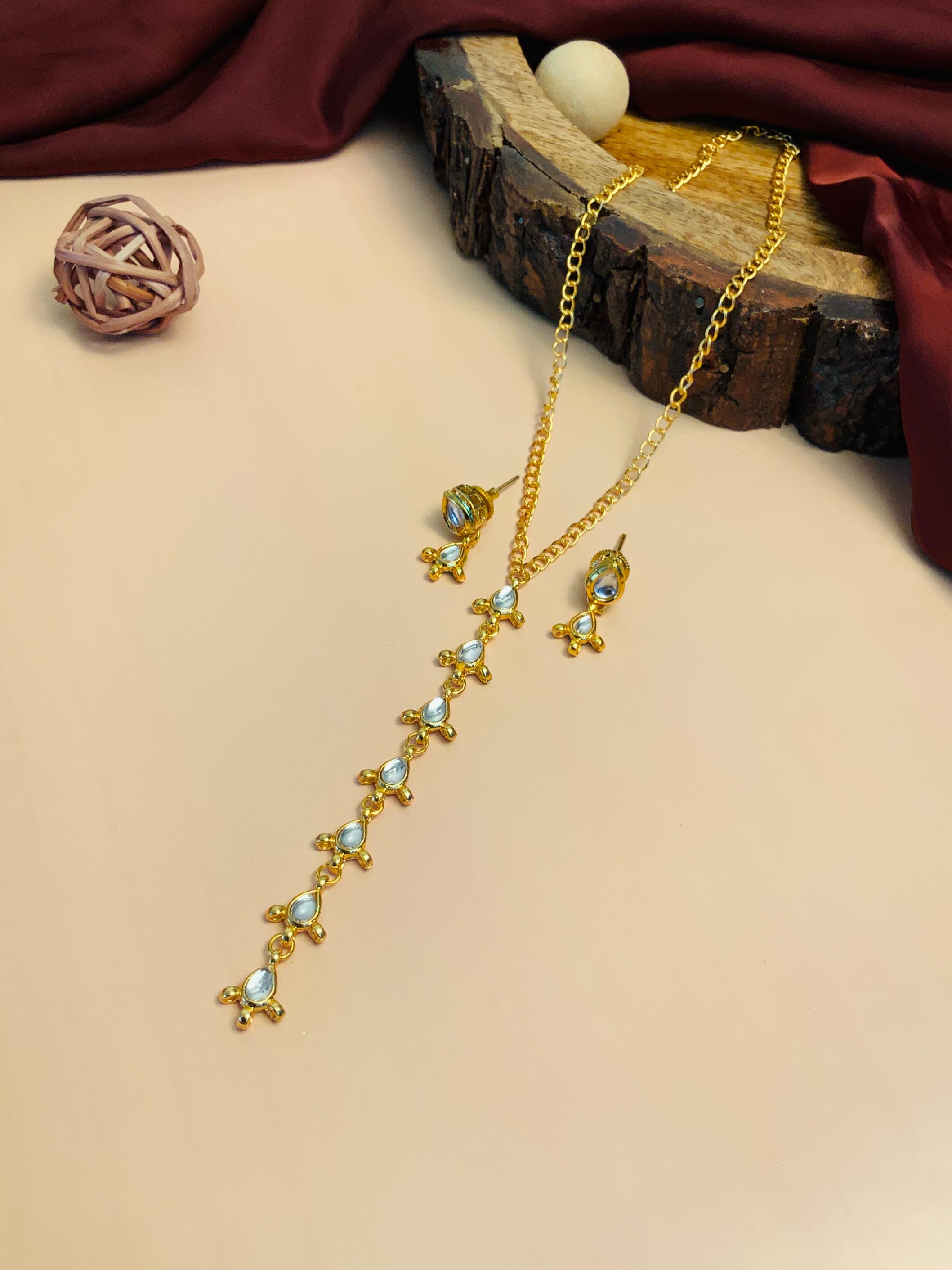 Alluring Long Kundan Gold Plated Necklace - Abdesignsjewellery