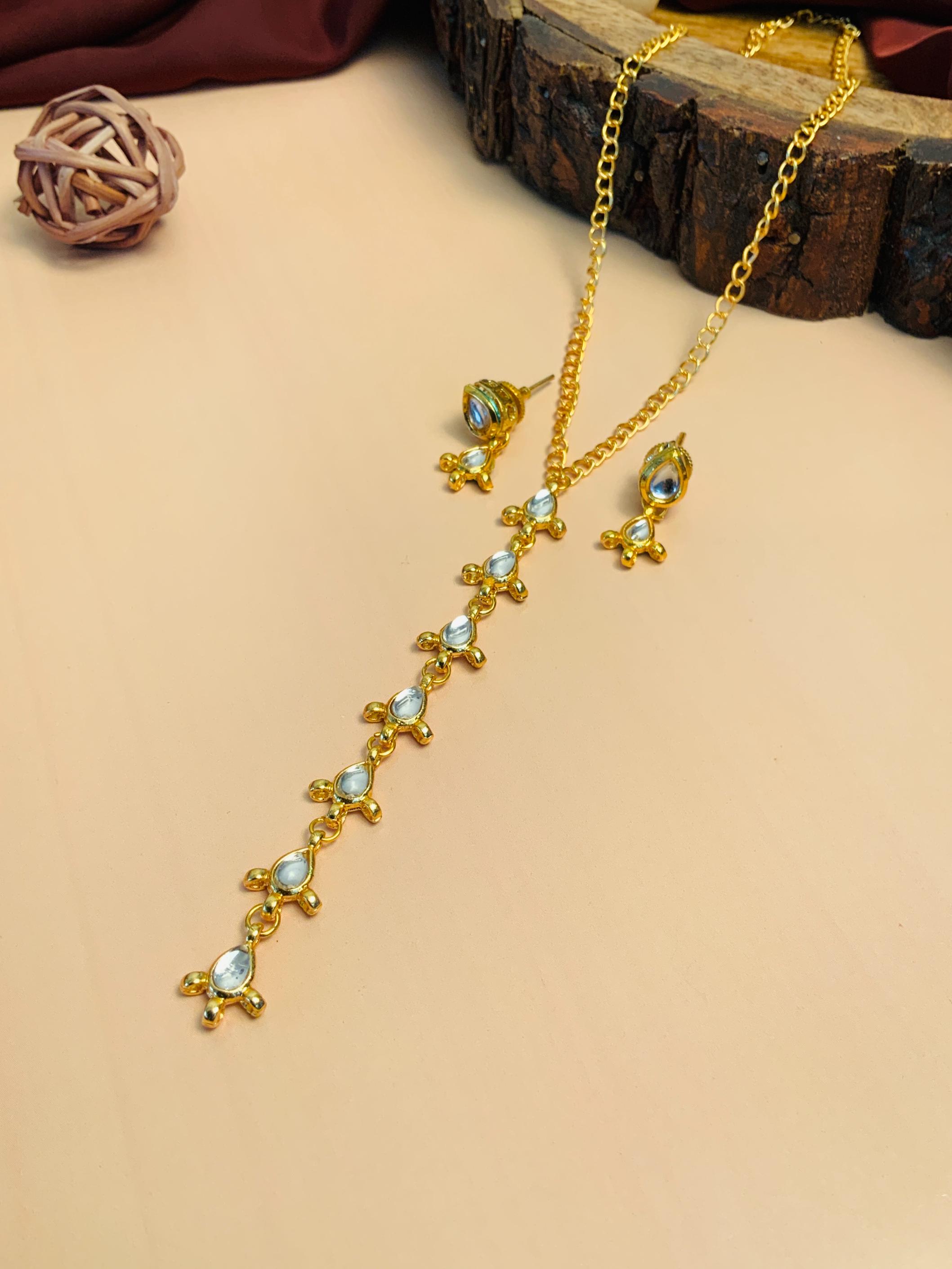 Alluring Long Kundan Gold Plated Necklace - Abdesignsjewellery