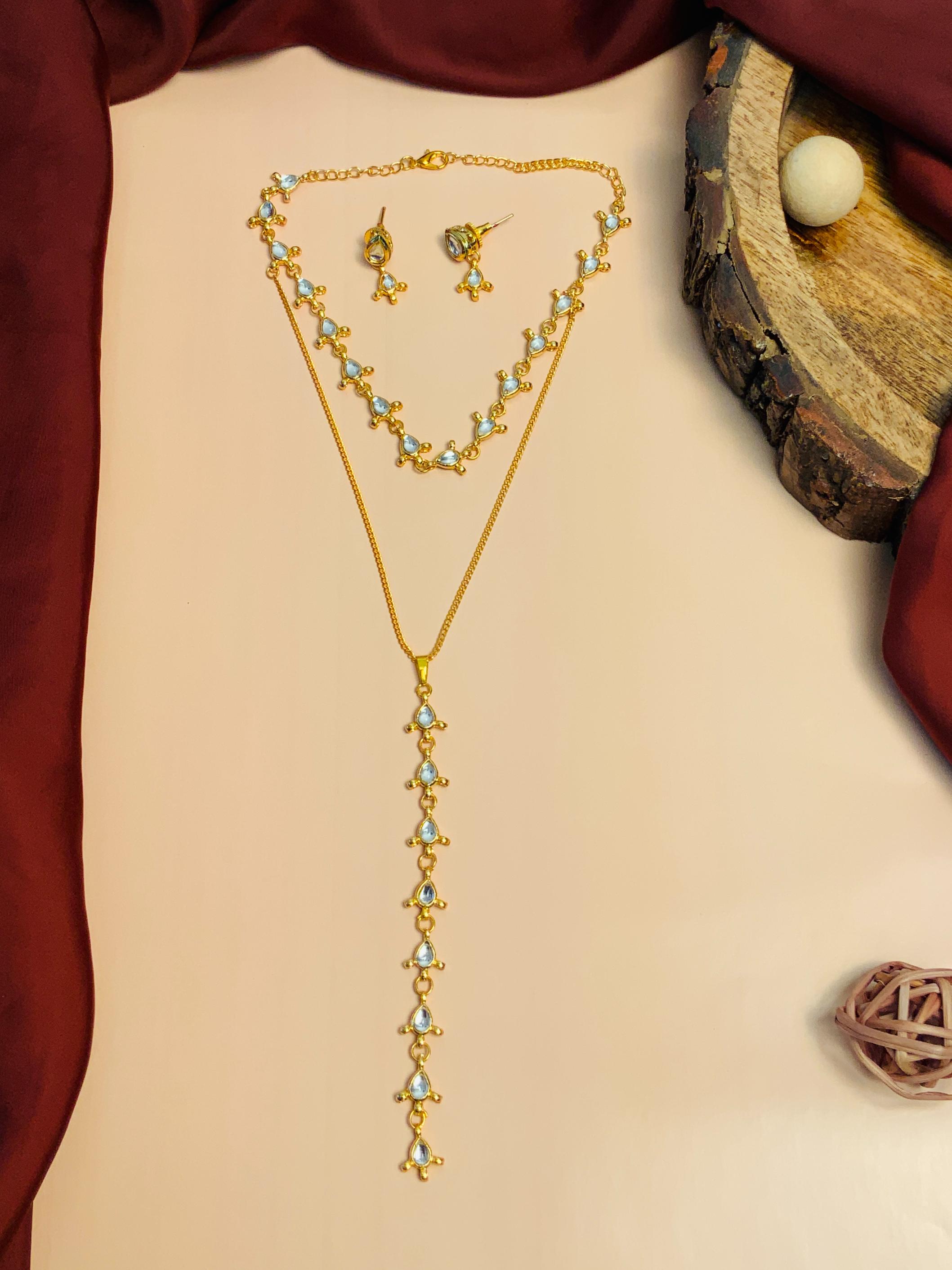 Beautiful Long Double Layered Kundan Gold Plated Necklace - Abdesignsjewellery
