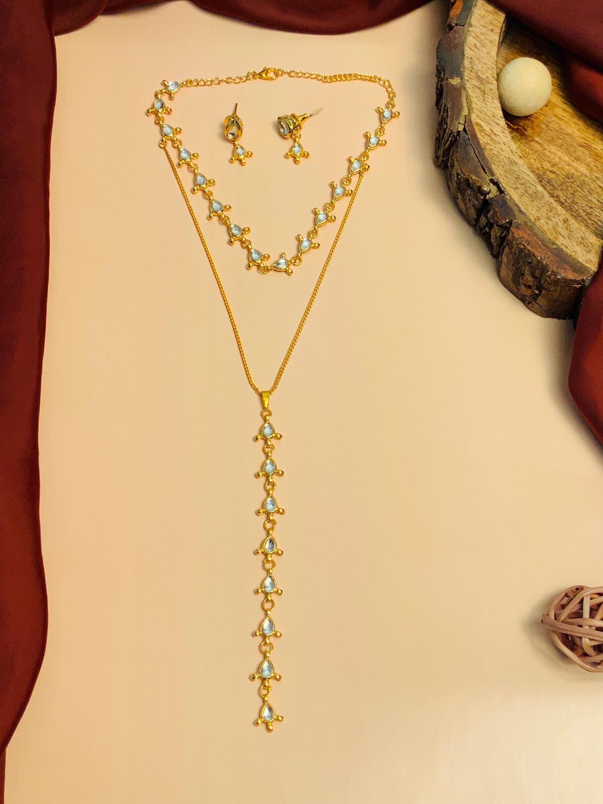 Beautiful Long Double Layered Kundan Gold Plated Necklace - Abdesignsjewellery