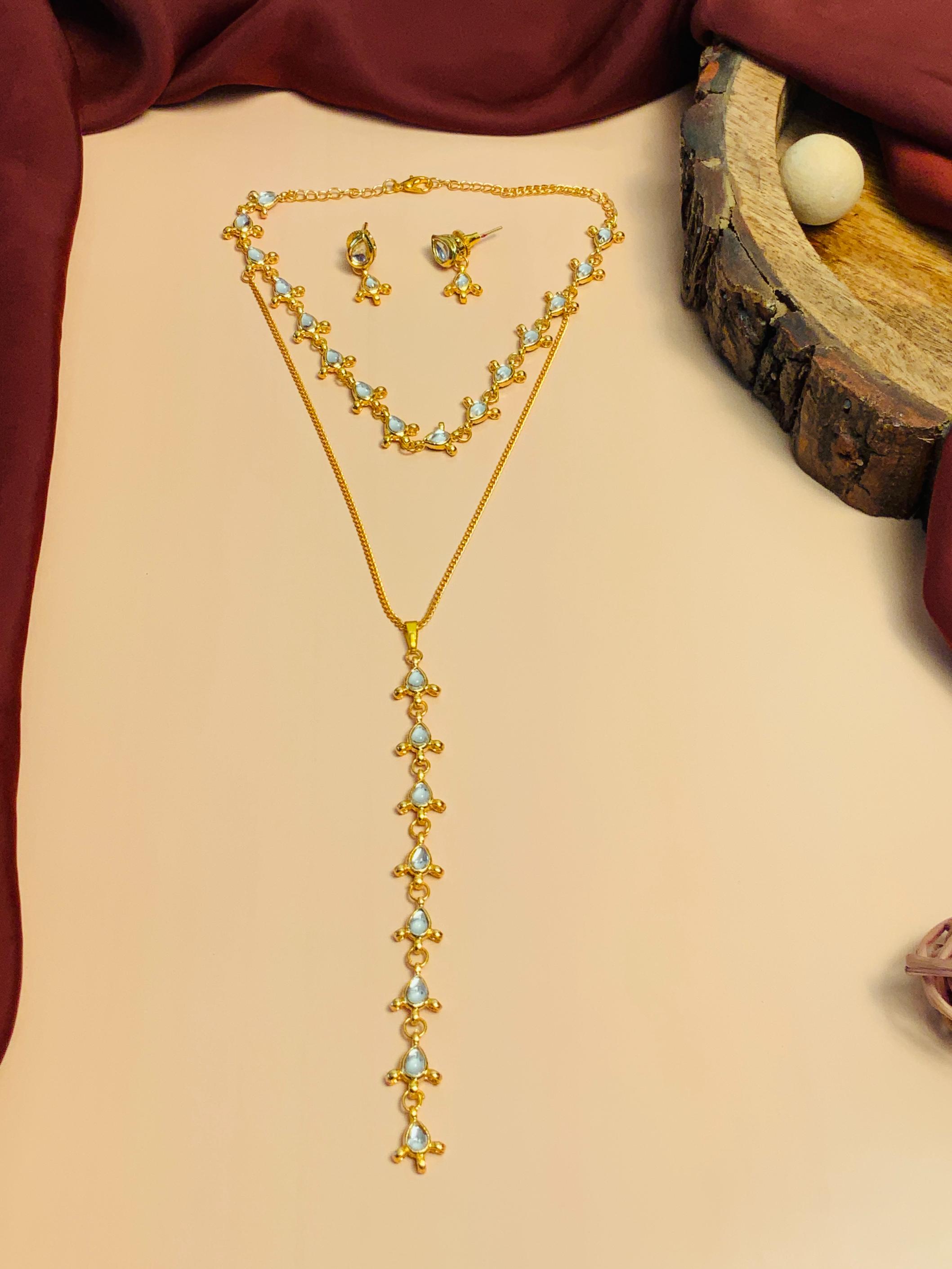 Beautiful Long Double Layered Kundan Gold Plated Necklace - Abdesignsjewellery