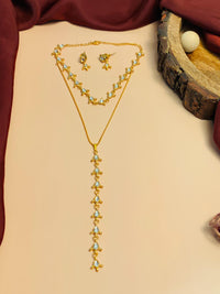 Thumbnail for Beautiful Long Double Layered Kundan Gold Plated Necklace - Abdesignsjewellery