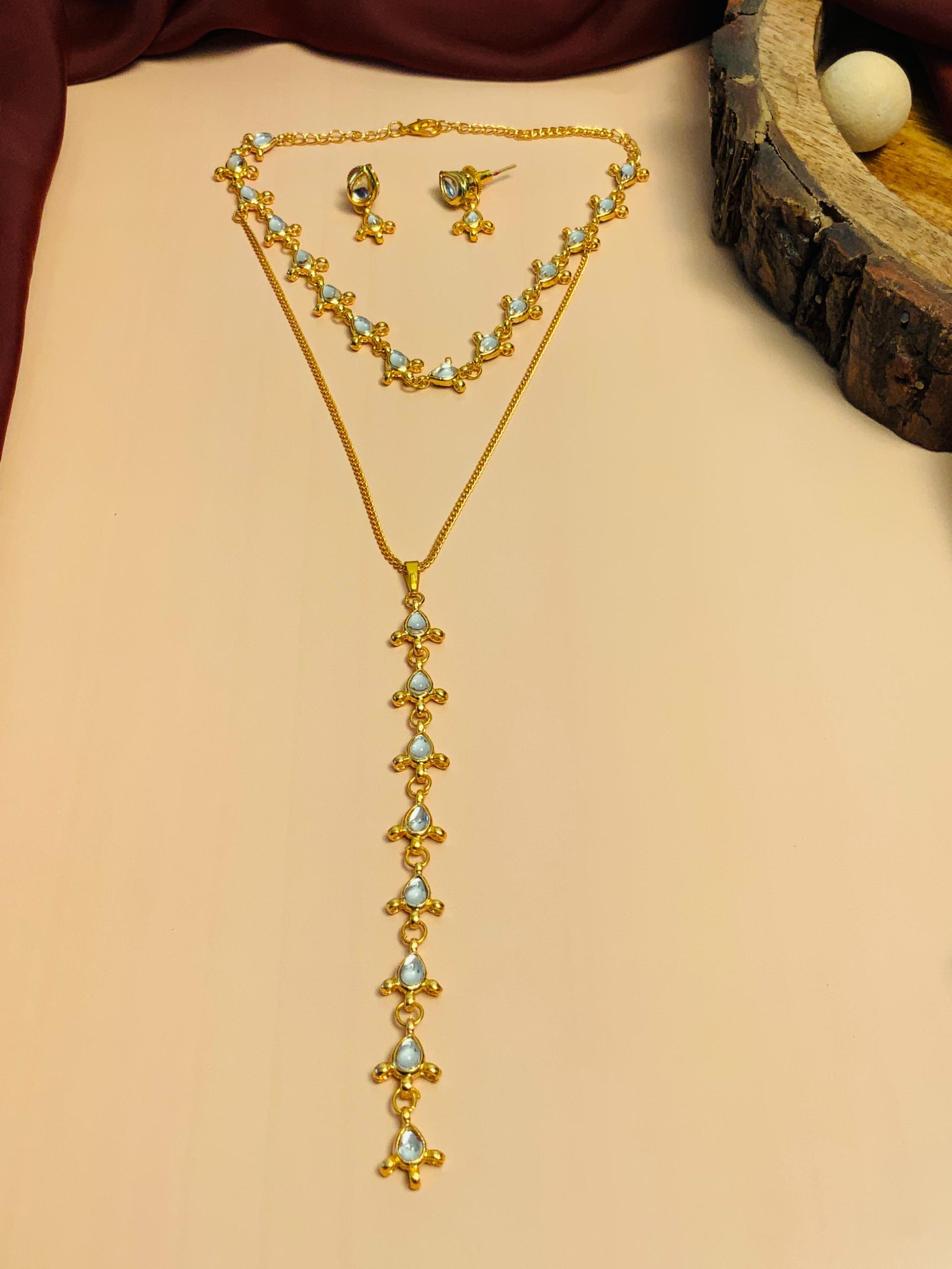 Beautiful Long Double Layered Kundan Gold Plated Necklace - Abdesignsjewellery