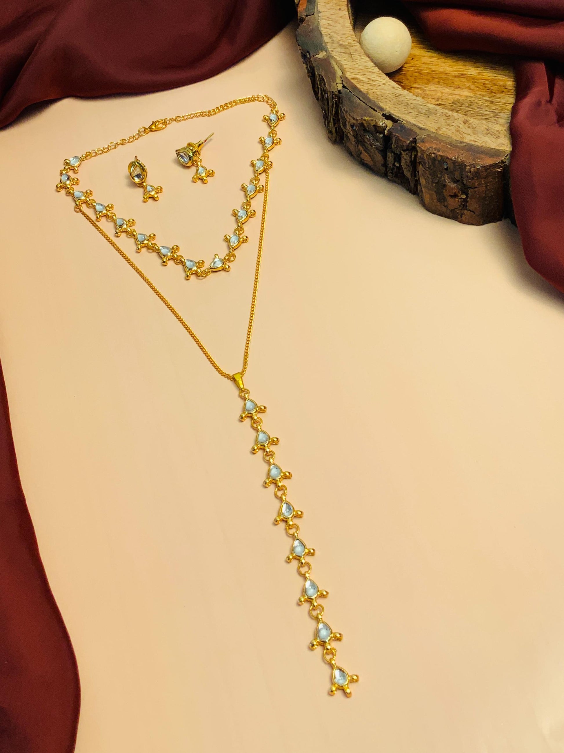 Beautiful Long Double Layered Kundan Gold Plated Necklace - Abdesignsjewellery