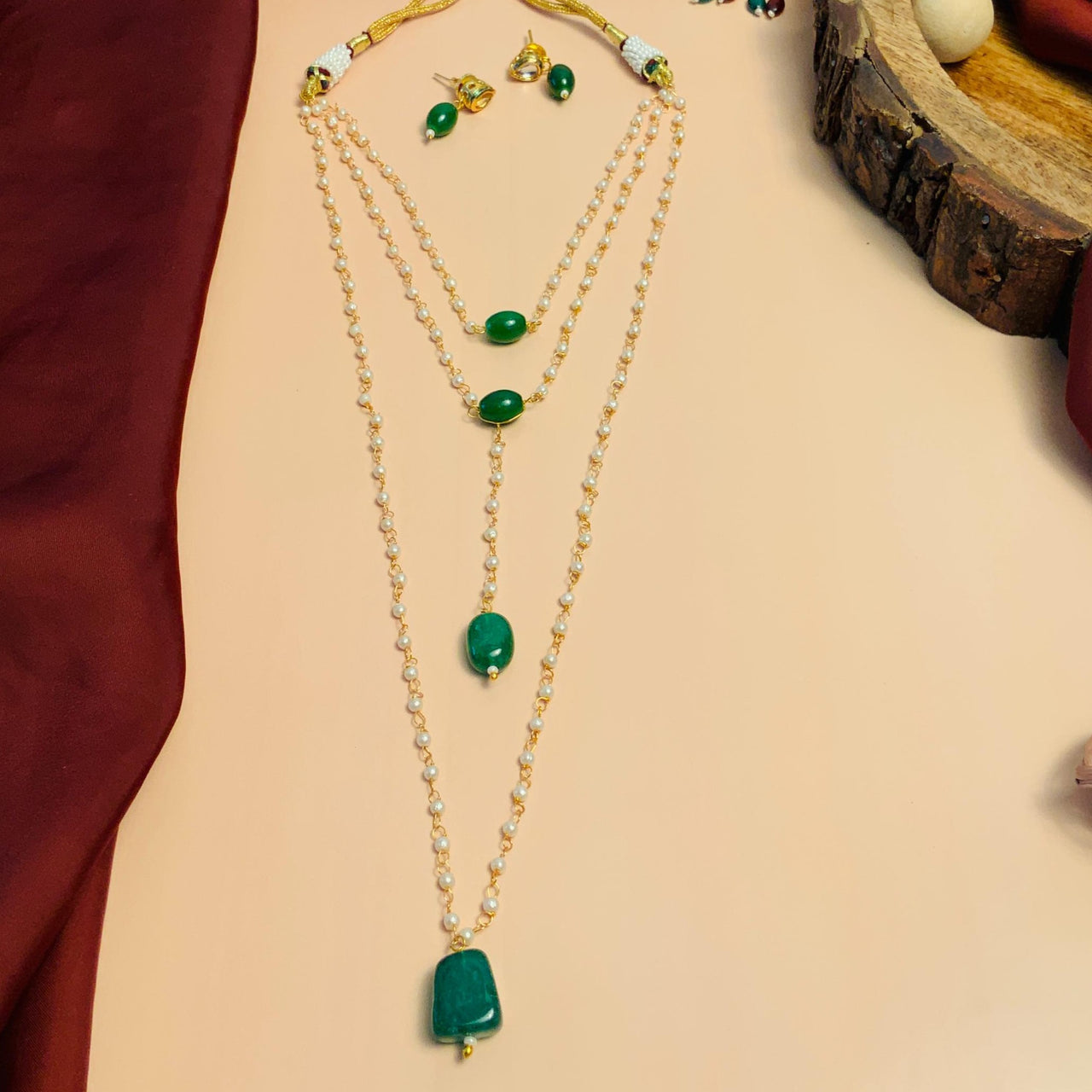 Handcrafted Green Gold Plated Layered Necklace