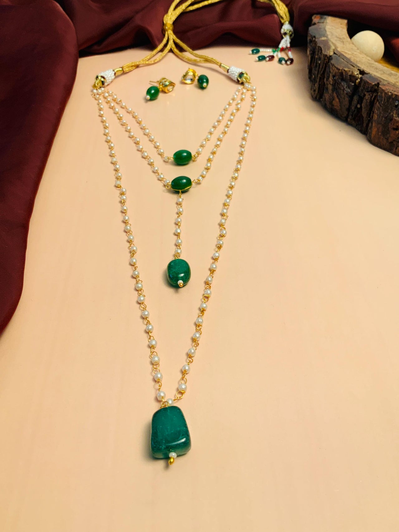 Handcrafted Green Gold Plated Layered Necklace - Abdesignsjewellery