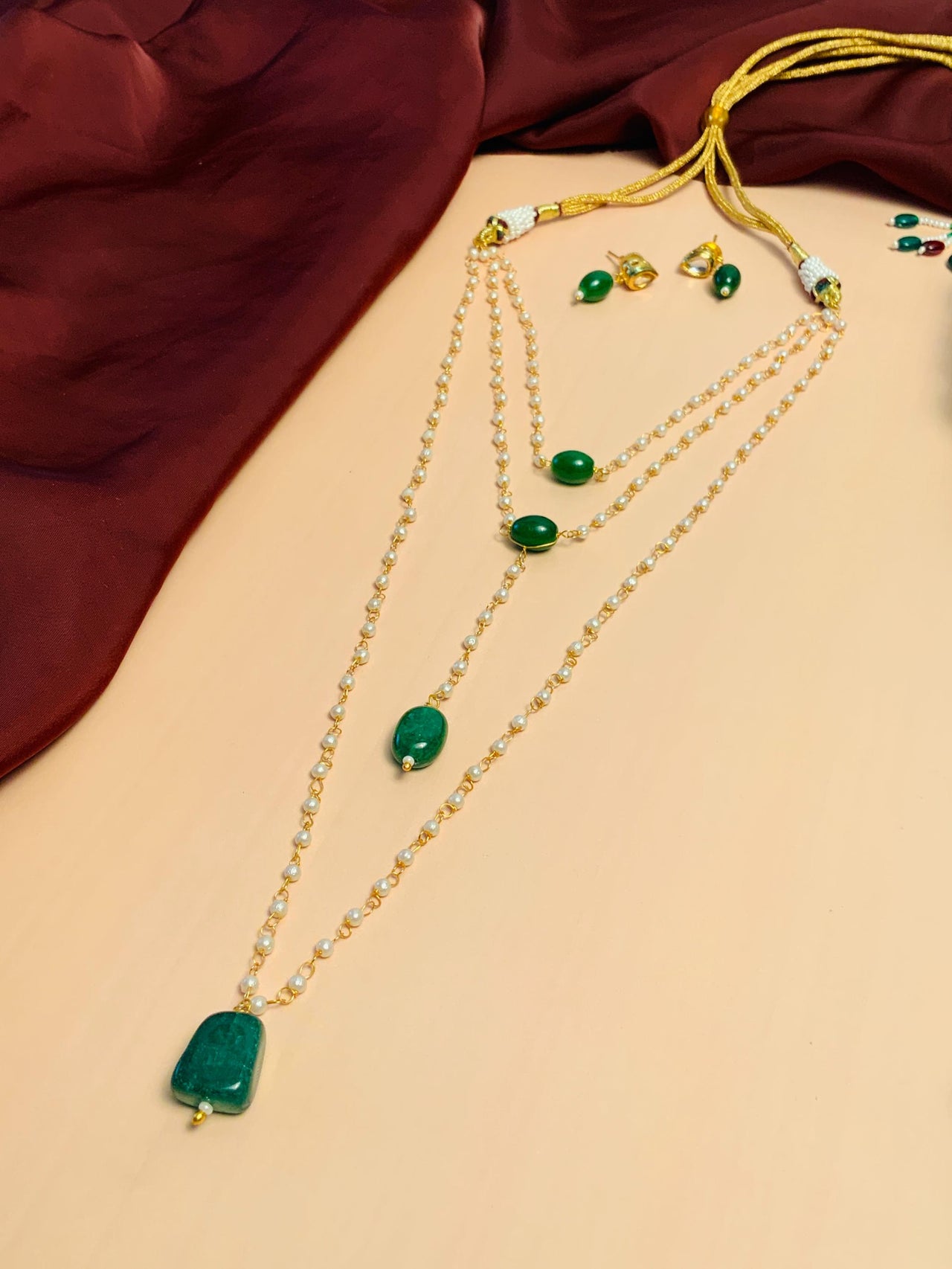 Handcrafted Green Gold Plated Layered Necklace