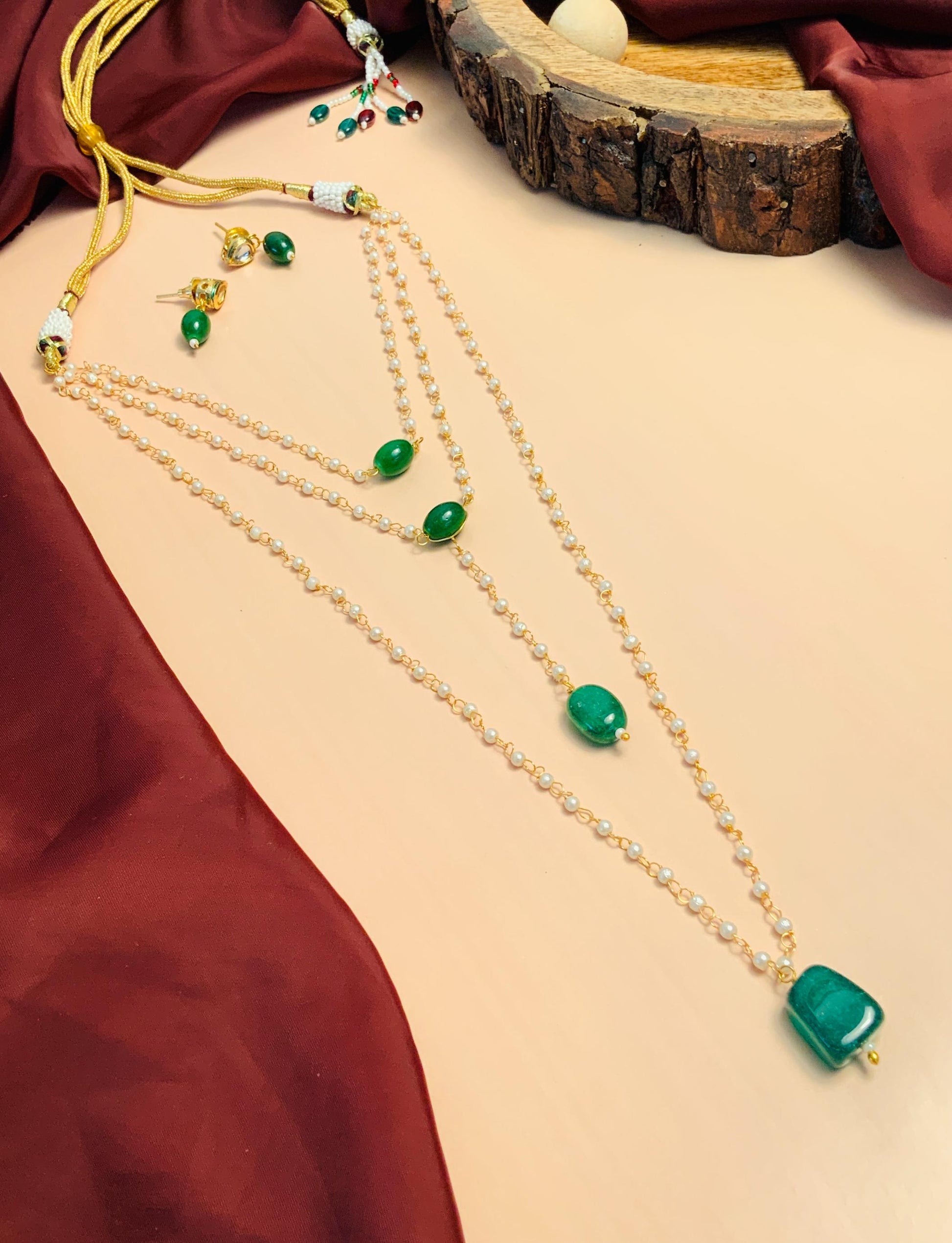 Handcrafted Green Gold Plated Layered Necklace - Abdesignsjewellery
