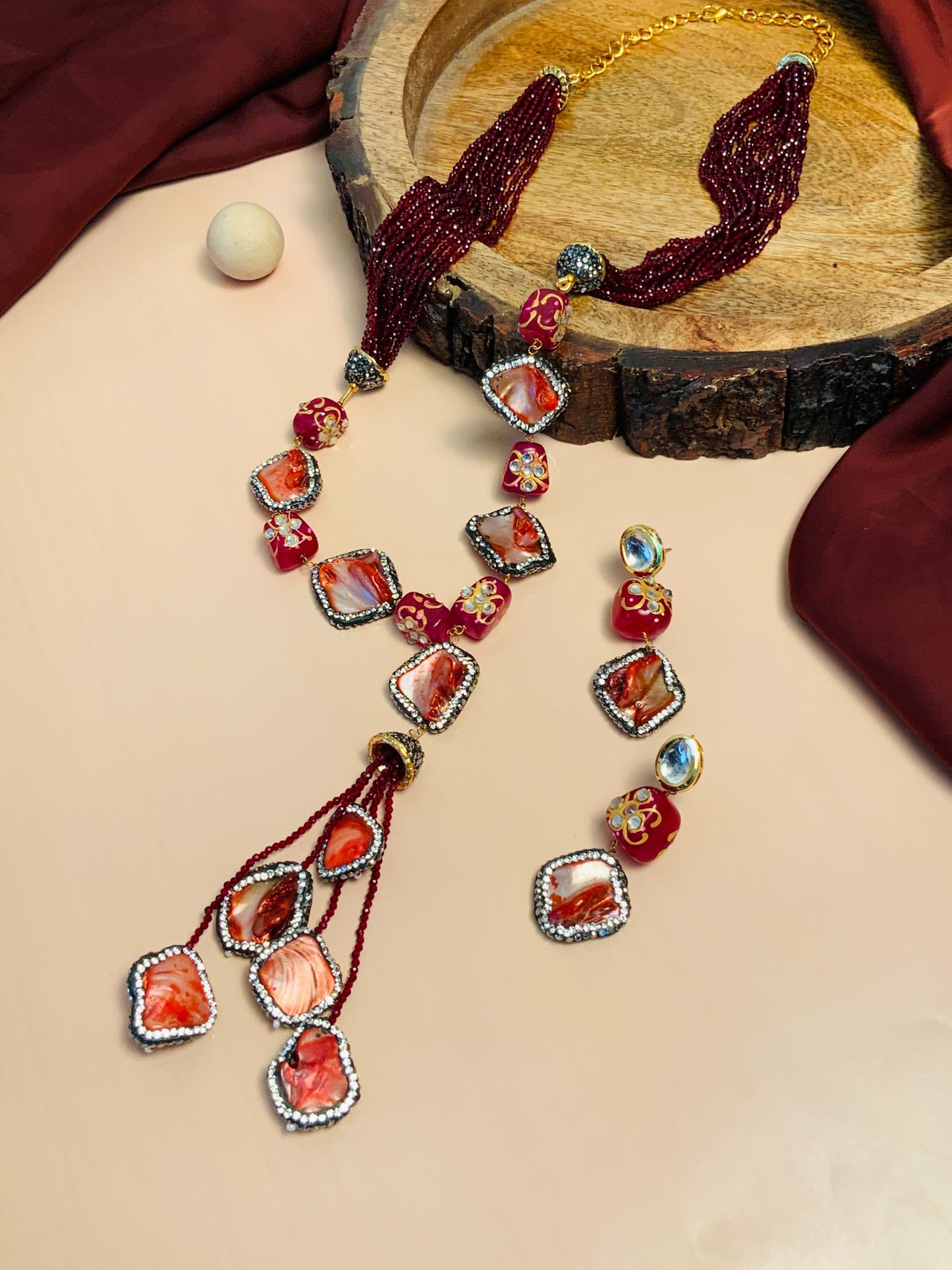 Fascinating Ruby Fancy Pearl Chain Jaipuri Beads Mala