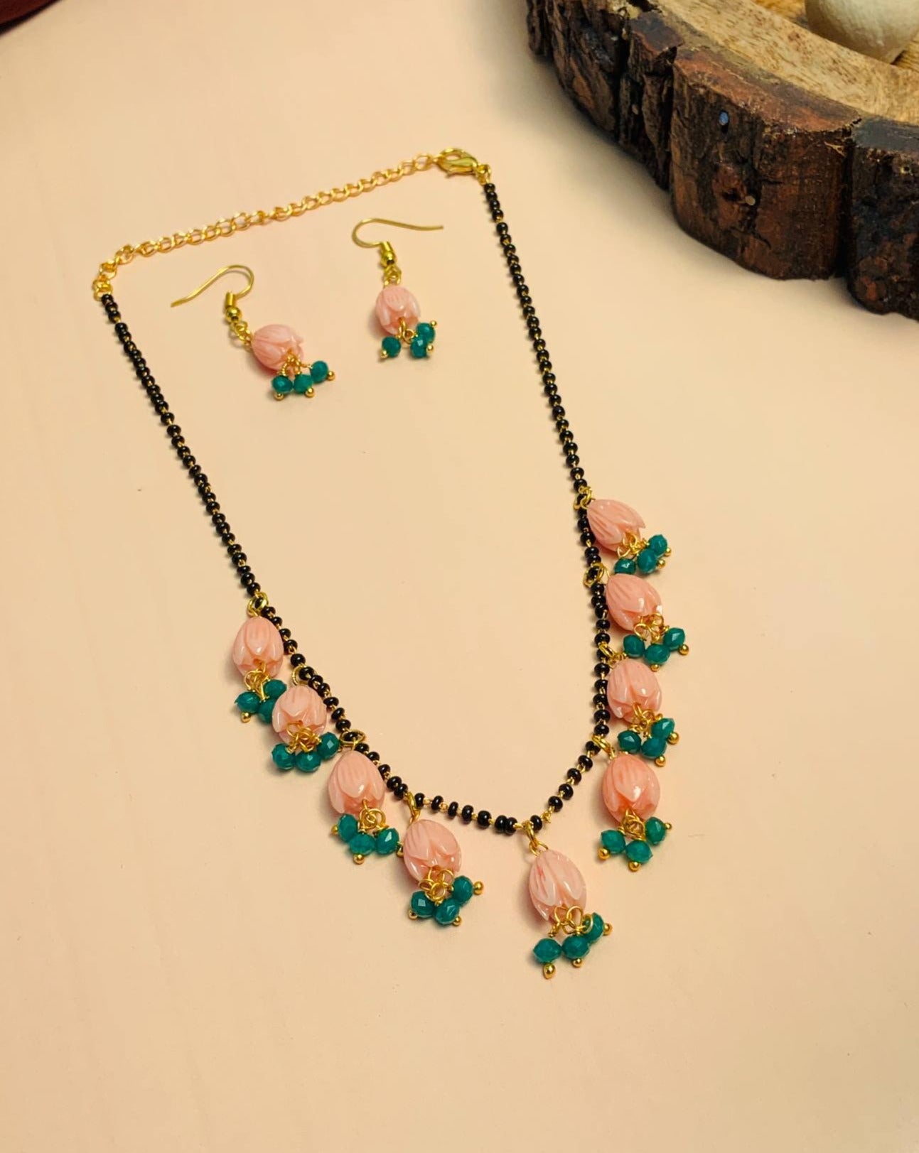 Enchanting Gold Plated Pink Lotus Mangalsutra - Abdesignsjewellery