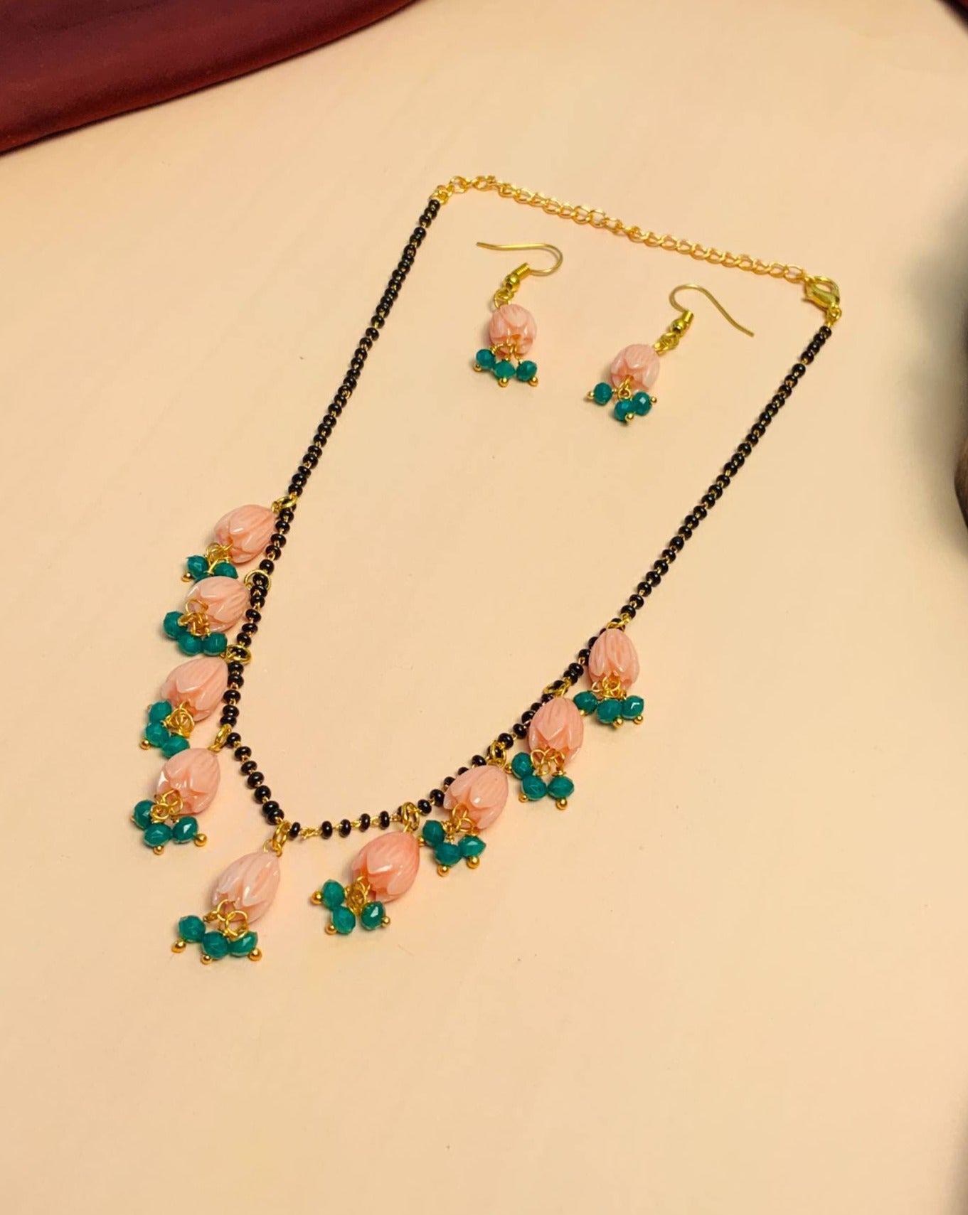 Enchanting Gold Plated Pink Lotus Mangalsutra - Abdesignsjewellery