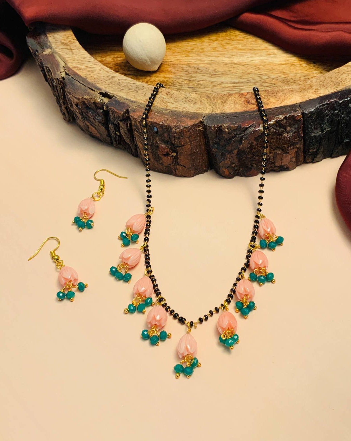 Enchanting Gold Plated Pink Lotus Mangalsutra - Abdesignsjewellery