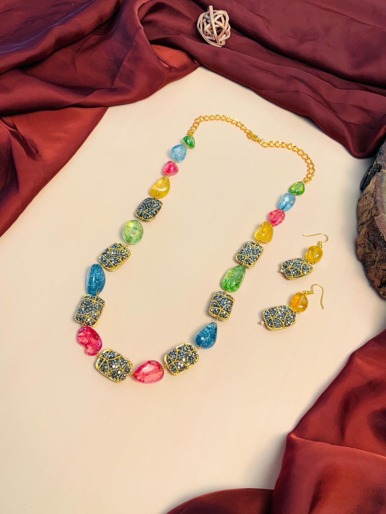 Sparkling Jaipuri multicolour Onyx Beads Mala