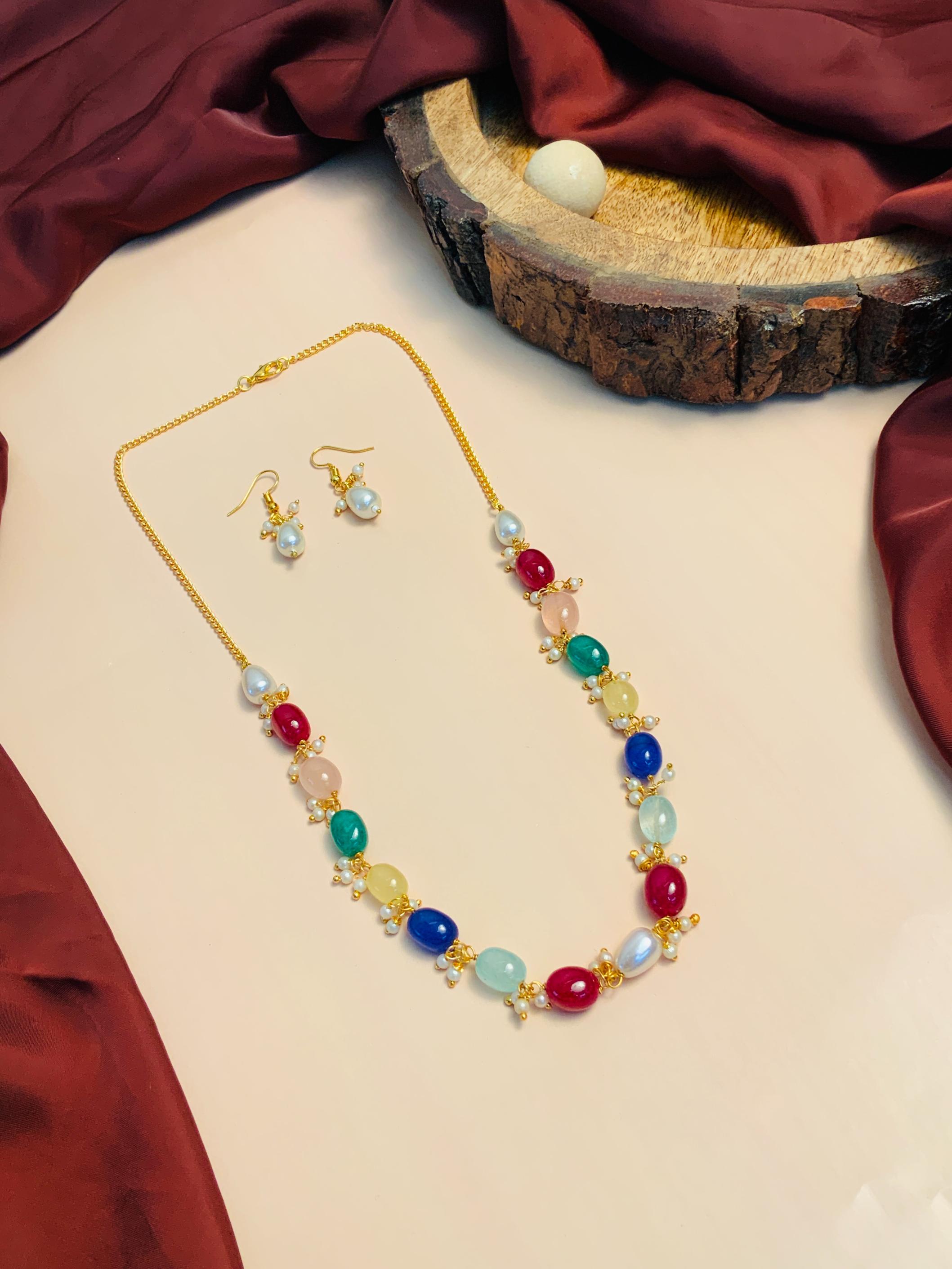 Elegant Multicolour Jaipuri Stone Mala - Abdesignsjewellery