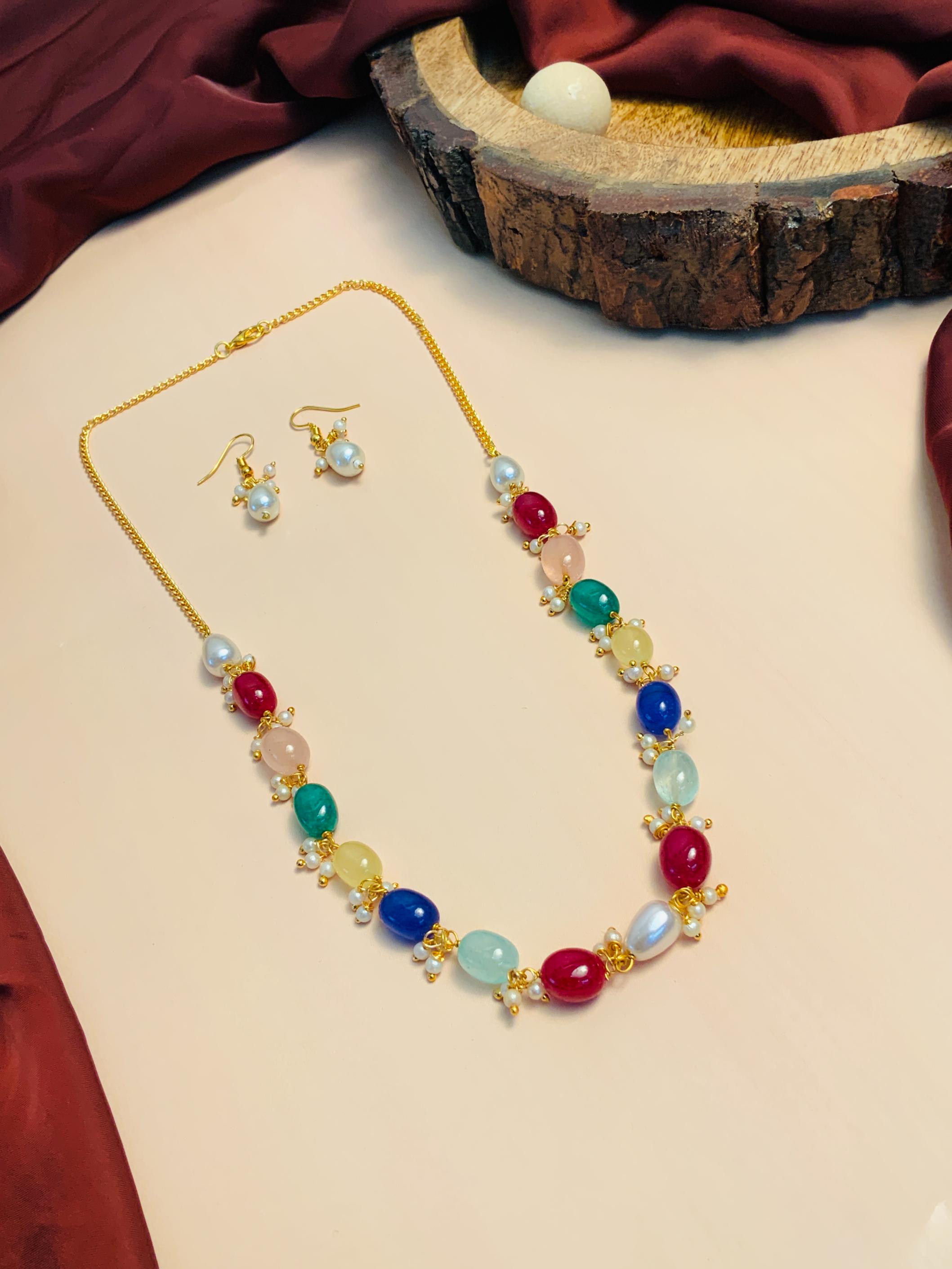 Elegant Multicolour Jaipuri Stone Mala - Abdesignsjewellery