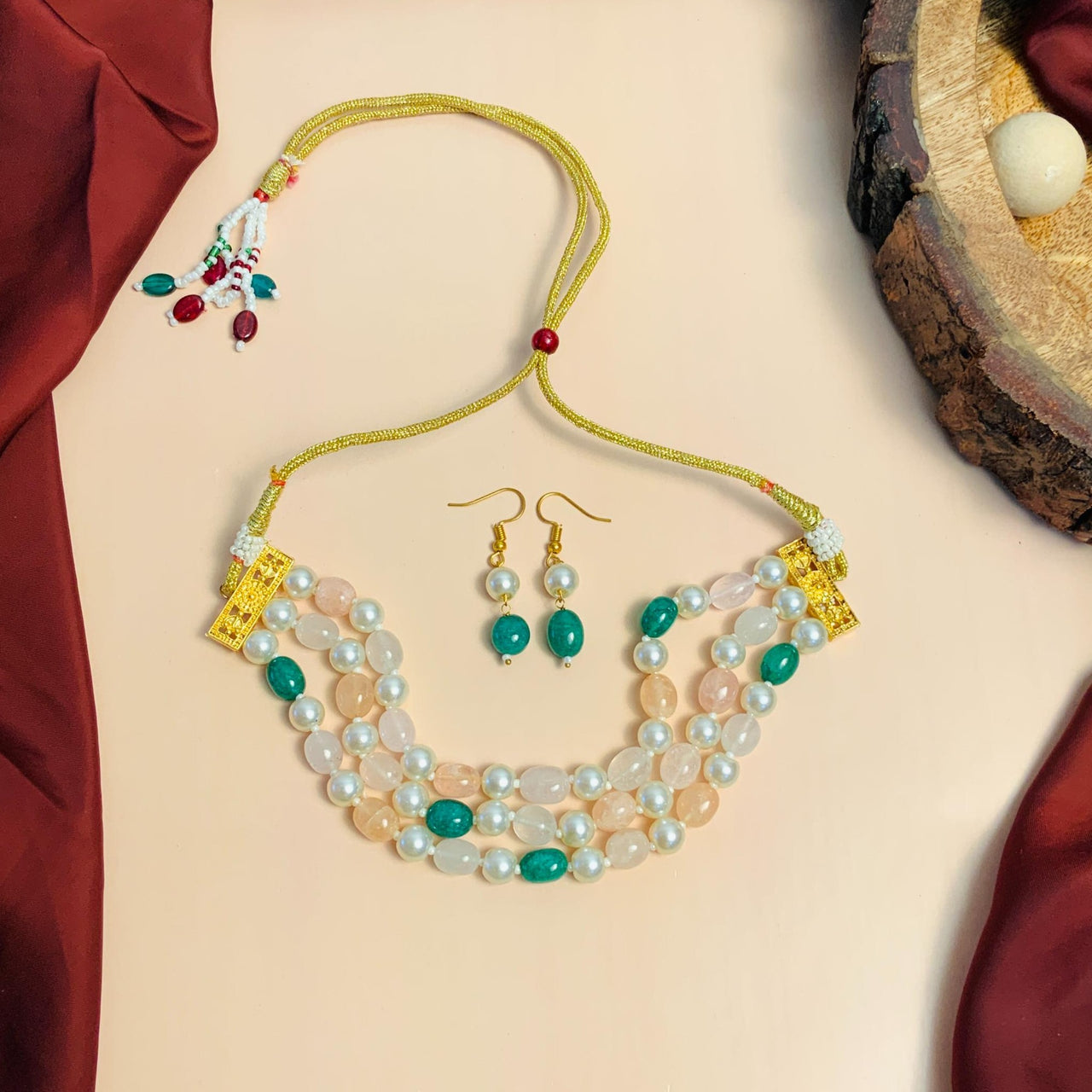 Fascinating Jaipur Green Pink Beaded Choker Necklace - Abdesignsjewellery