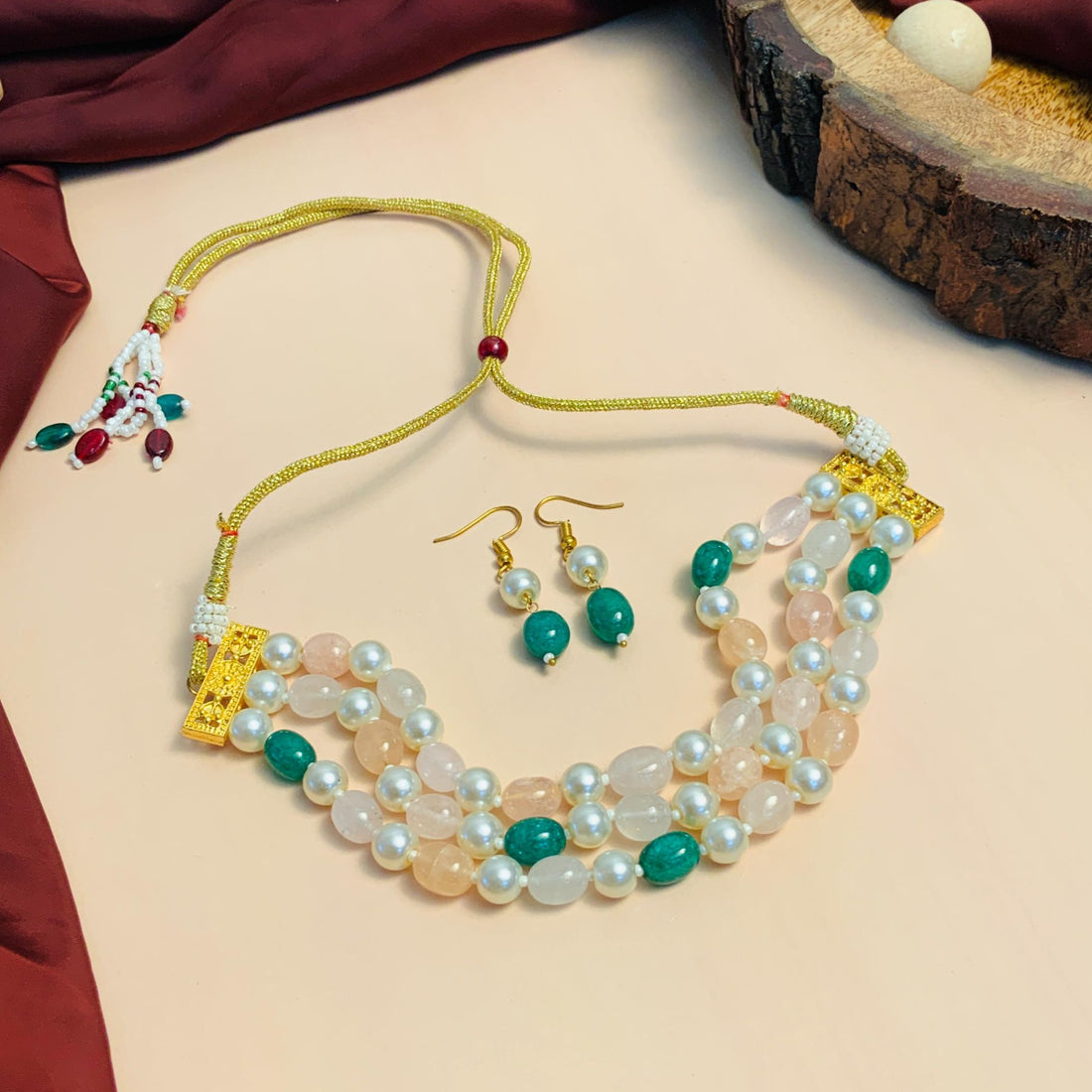 Fascinating Jaipur Green Pink Beaded Choker Necklace - Abdesignsjewellery