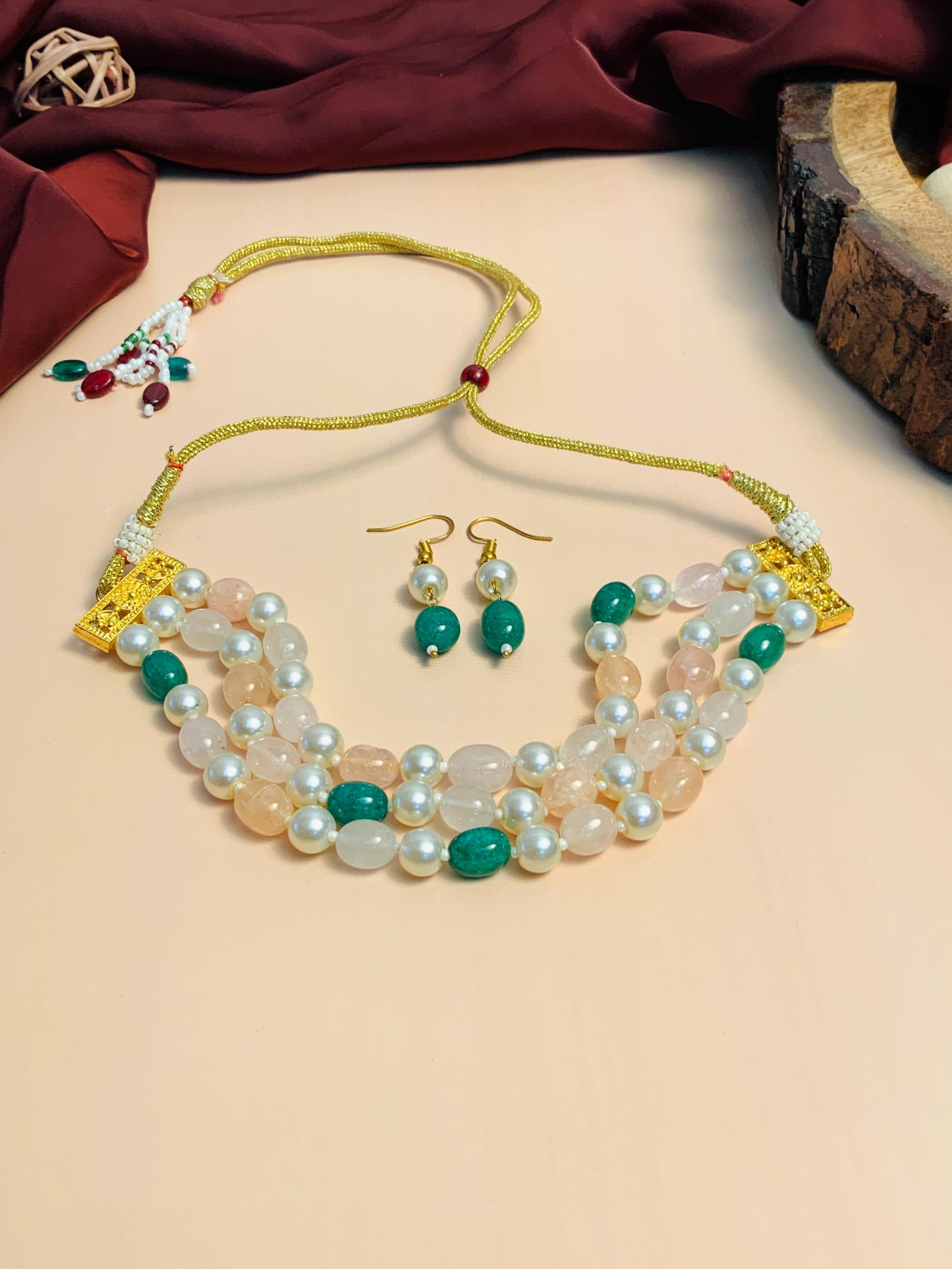 Fascinating Jaipur Green Pink Beaded Choker Necklace - Abdesignsjewellery