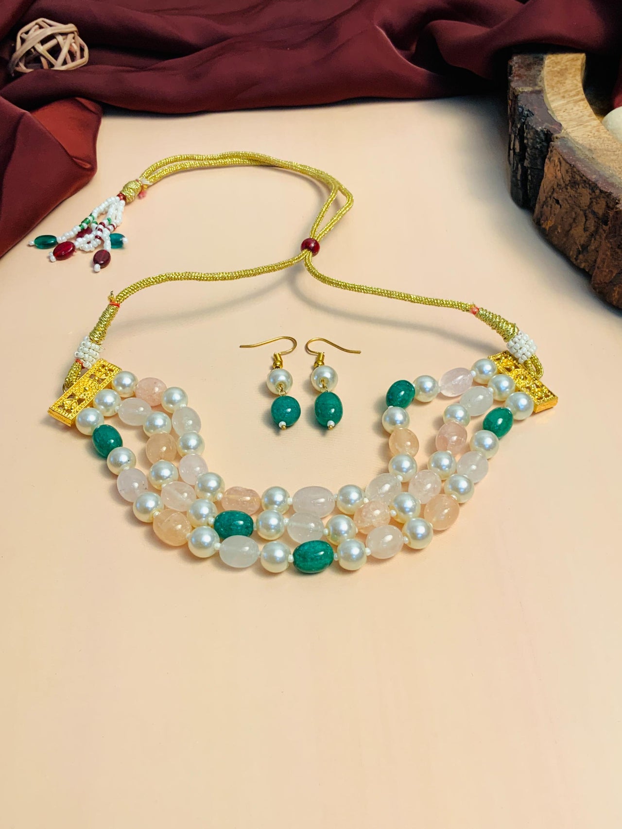 Fascinating Jaipur Green Pink Beaded Choker Necklace