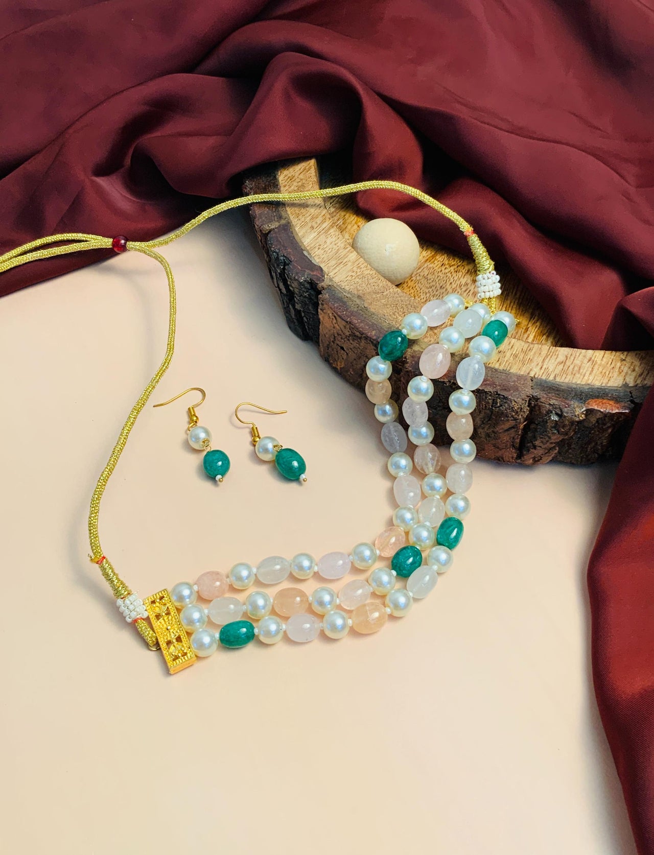 Fascinating Jaipur Green Pink Beaded Choker Necklace - Abdesignsjewellery