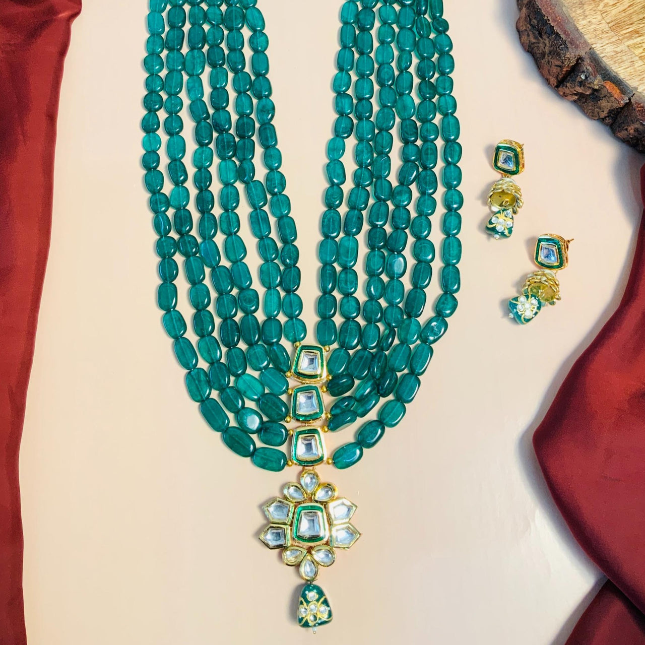 Classic Emerald Multi Layered Kundan Mala
