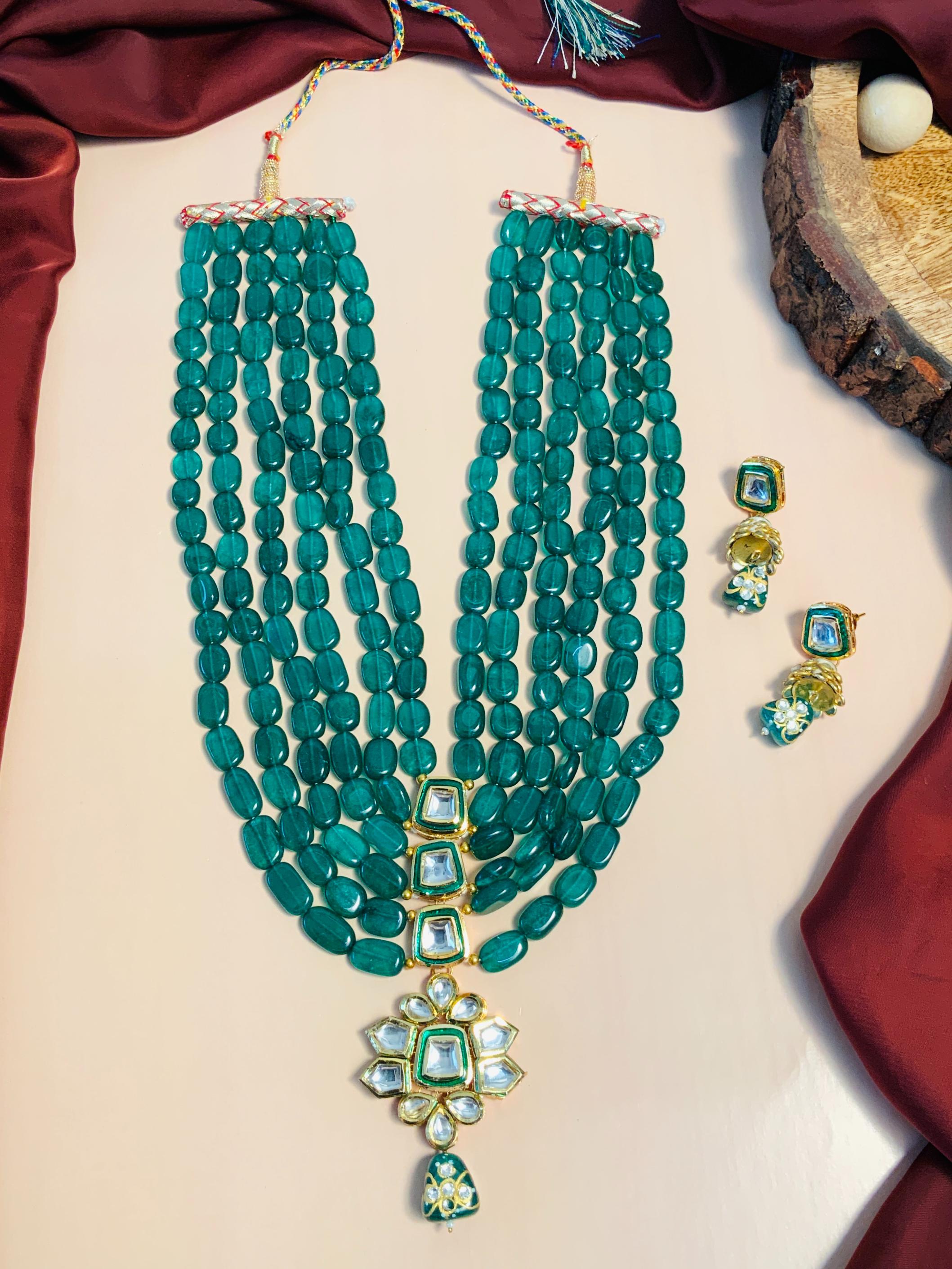 Classic Emerald Multi Layered Kundan Mala - Abdesignsjewellery