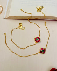 Thumbnail for Enchanting Gold Plated Kemp Kundan Floral Anklets - Abdesignsjewellery
