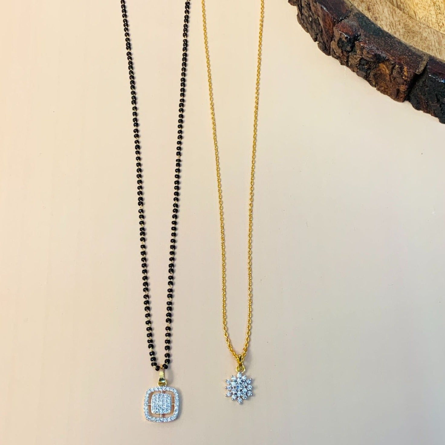 Exclusive High Quality Gold Plated American Diamond Mangalsutra & Pendant Chain Combo - Abdesignsjewellery