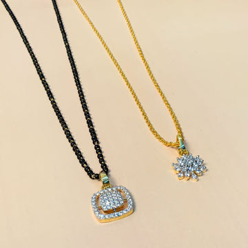 Exclusive High Quality Gold Plated American Diamond Mangalsutra & Pendant Chain Combo - Abdesignsjewellery