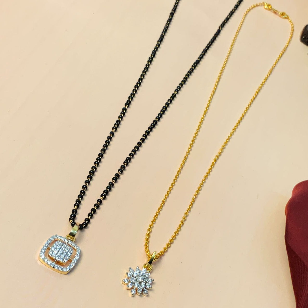 Exclusive High Quality Gold Plated American Diamond Mangalsutra & Pendant Chain Combo - Abdesignsjewellery