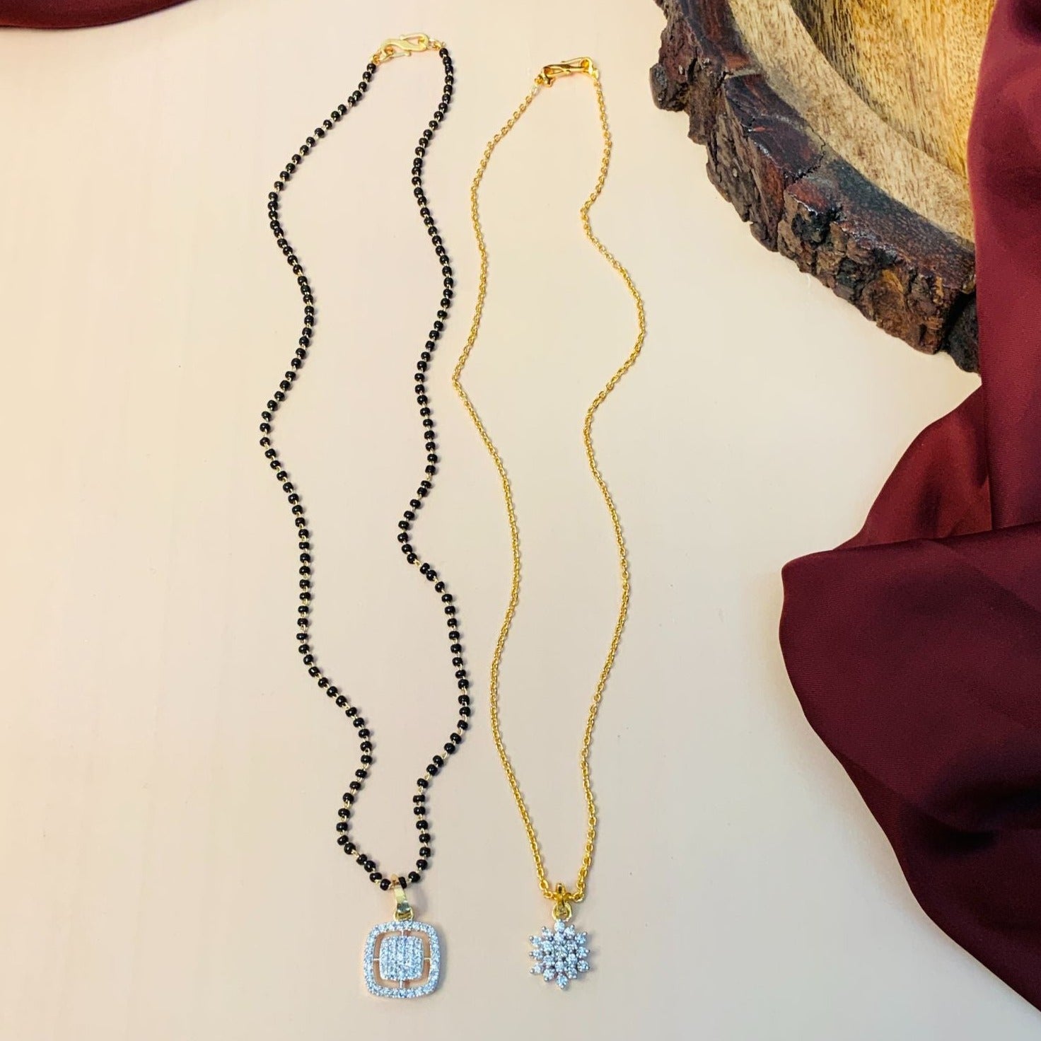 Exclusive High Quality Gold Plated American Diamond Mangalsutra & Pendant Chain Combo - Abdesignsjewellery