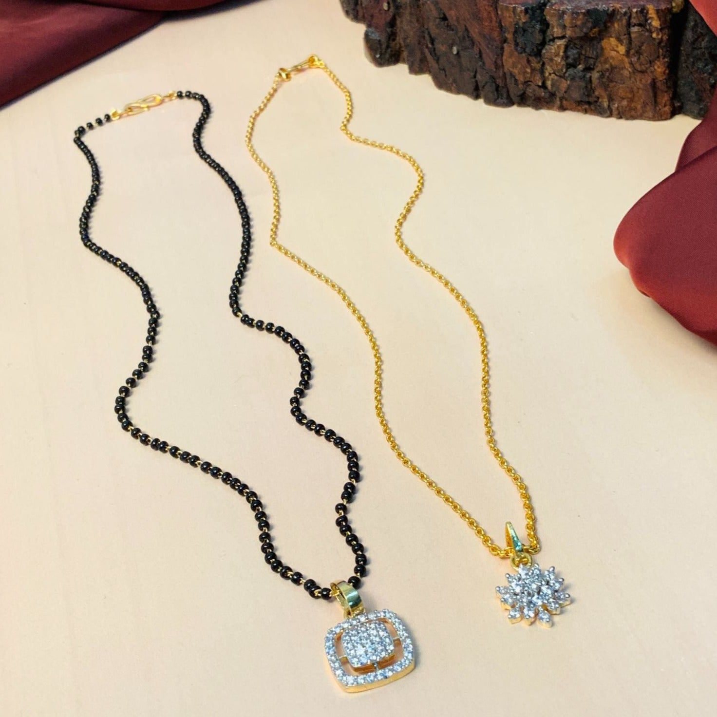 Exclusive High Quality Gold Plated American Diamond Mangalsutra & Pendant Chain Combo - Abdesignsjewellery
