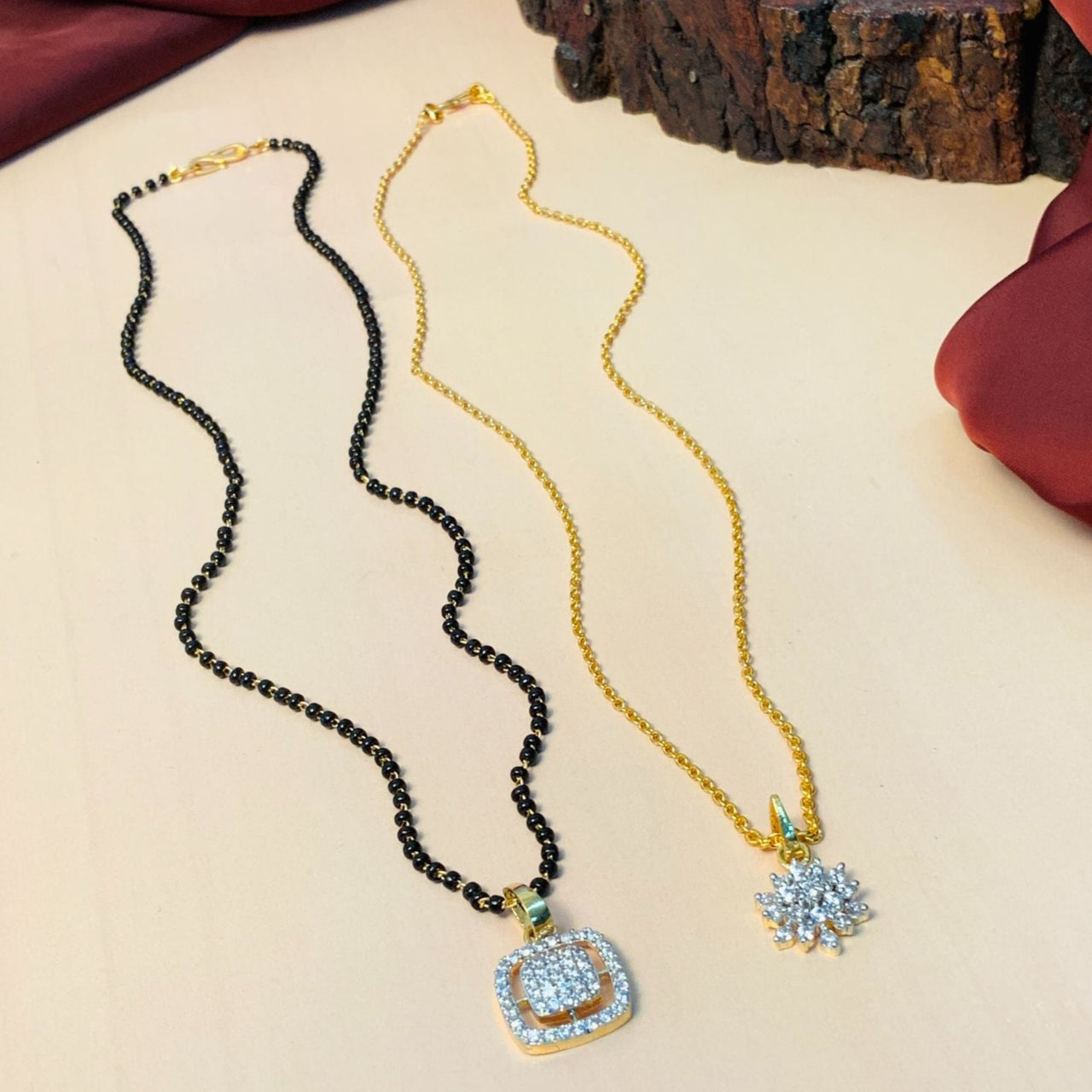 Exclusive High Quality Gold Plated American Diamond Mangalsutra & Pendant Chain Combo