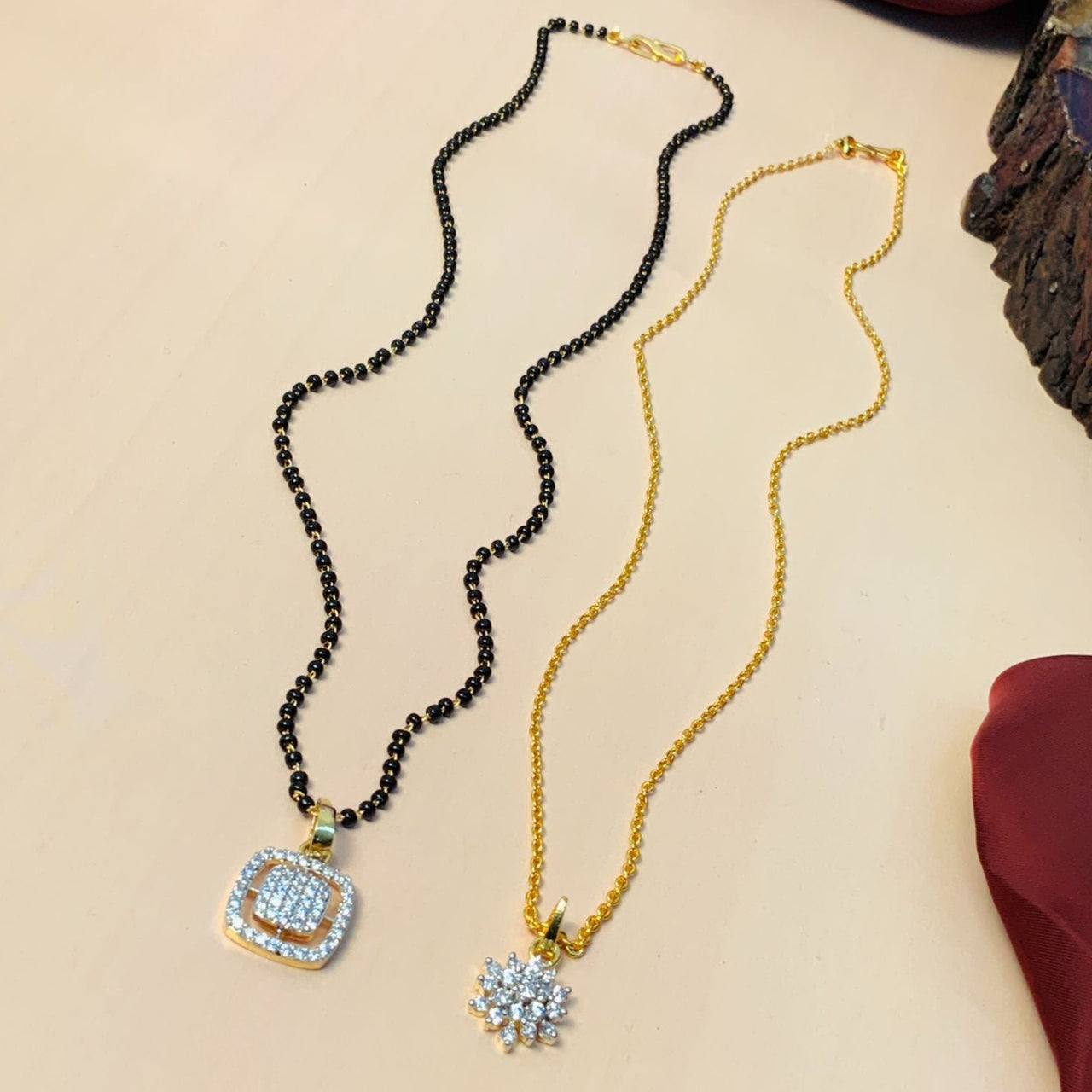Exclusive High Quality Gold Plated American Diamond Mangalsutra & Pendant Chain Combo