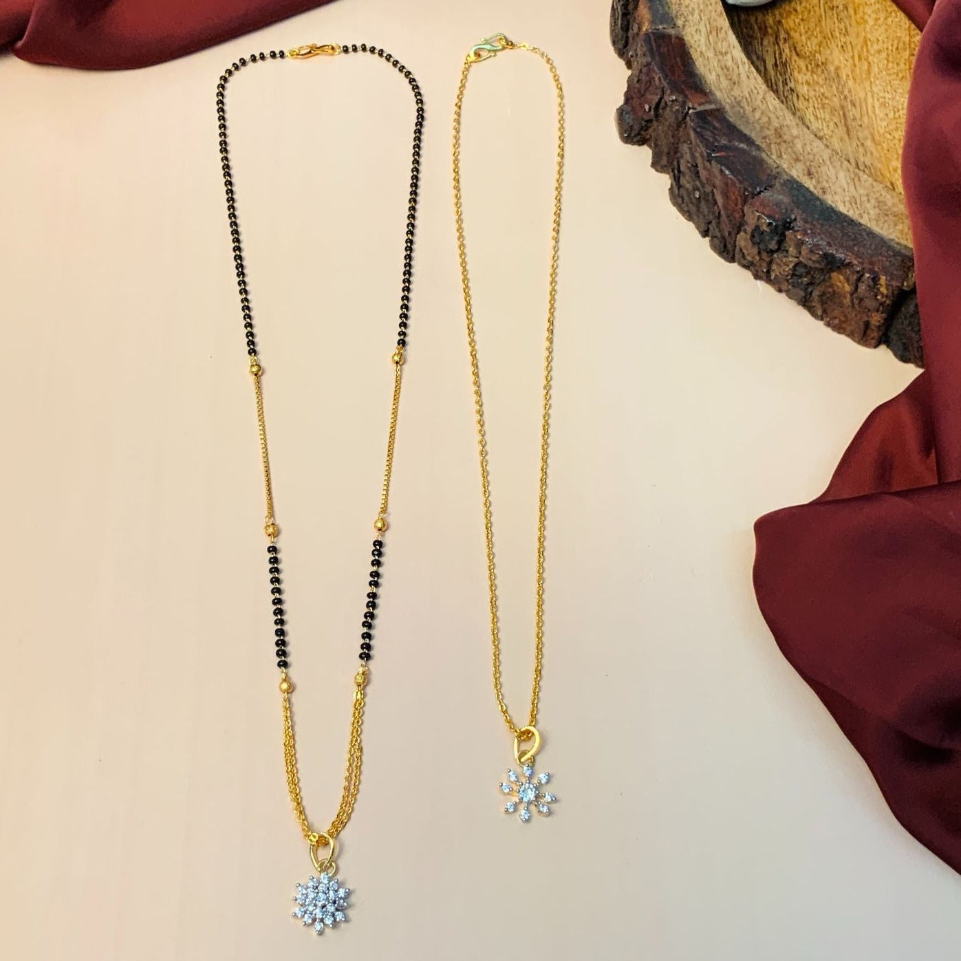 High Quality Gold Plated American Diamond Mangalsutra & Pendant Chain Combo