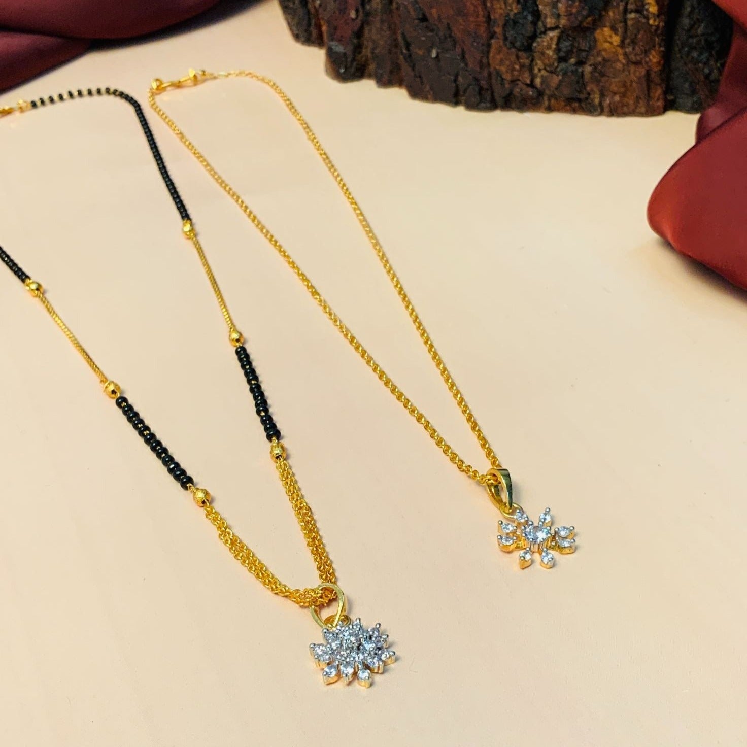 High Quality Gold Plated American Diamond Mangalsutra & Pendant Chain Combo